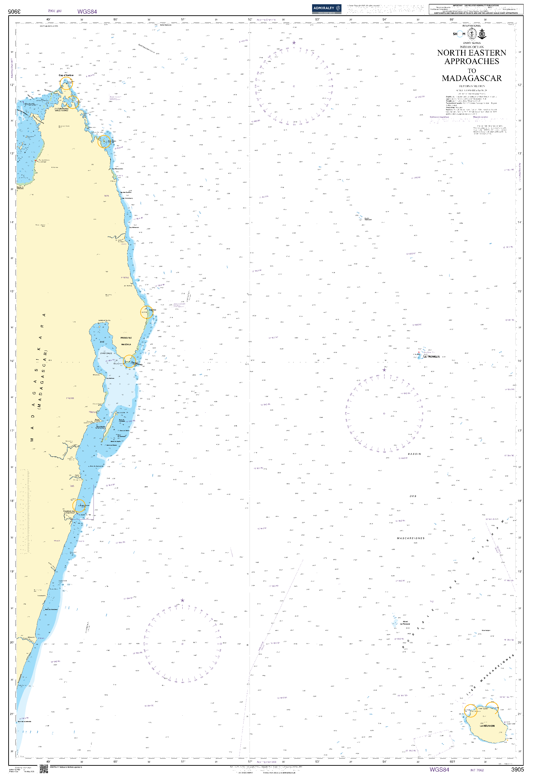British Admiralty Nautical Chart 3905: North Eastern Approaches to Madagascar