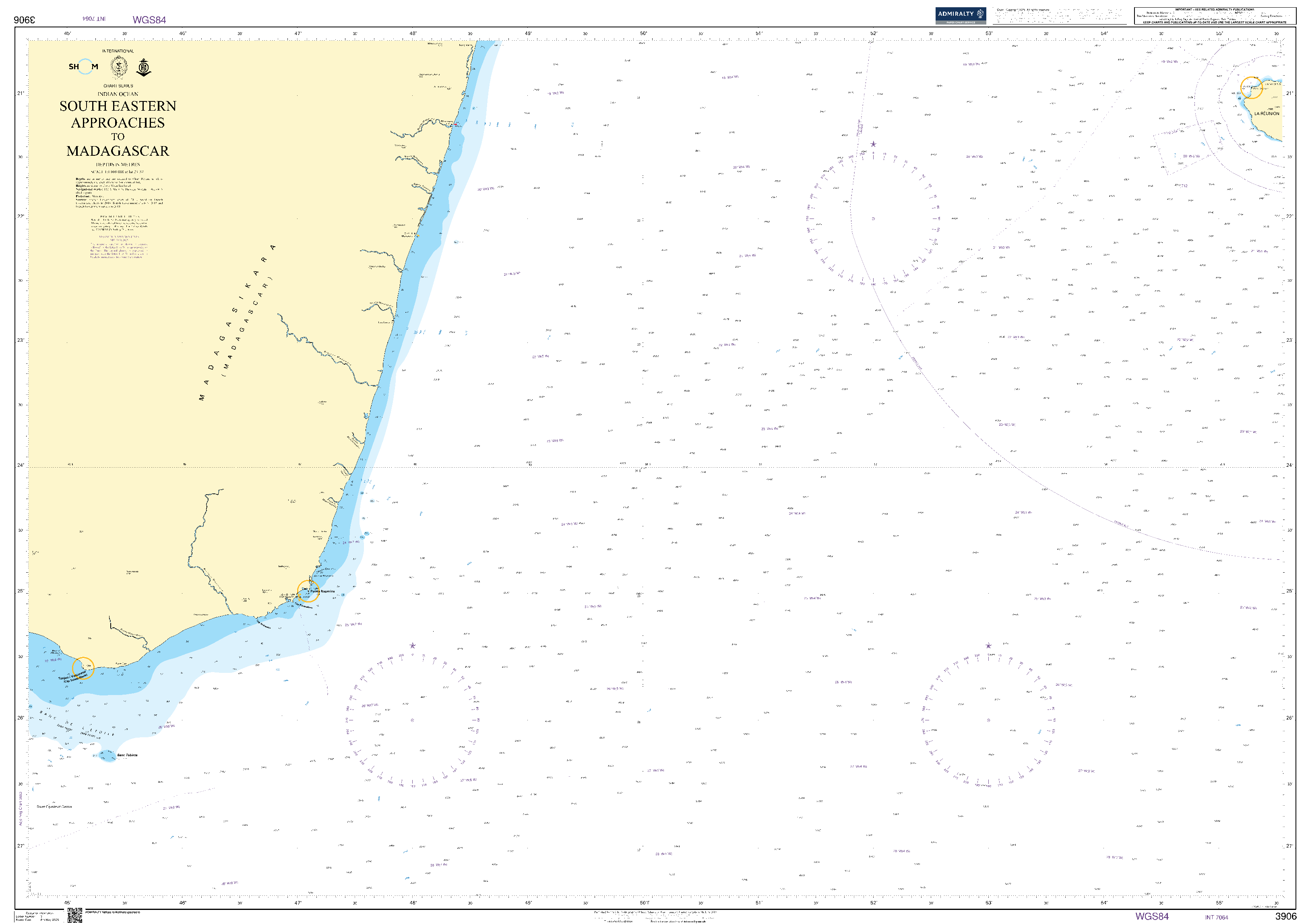British Admiralty Nautical Chart 3906: South Eastern Approaches to Madagascar