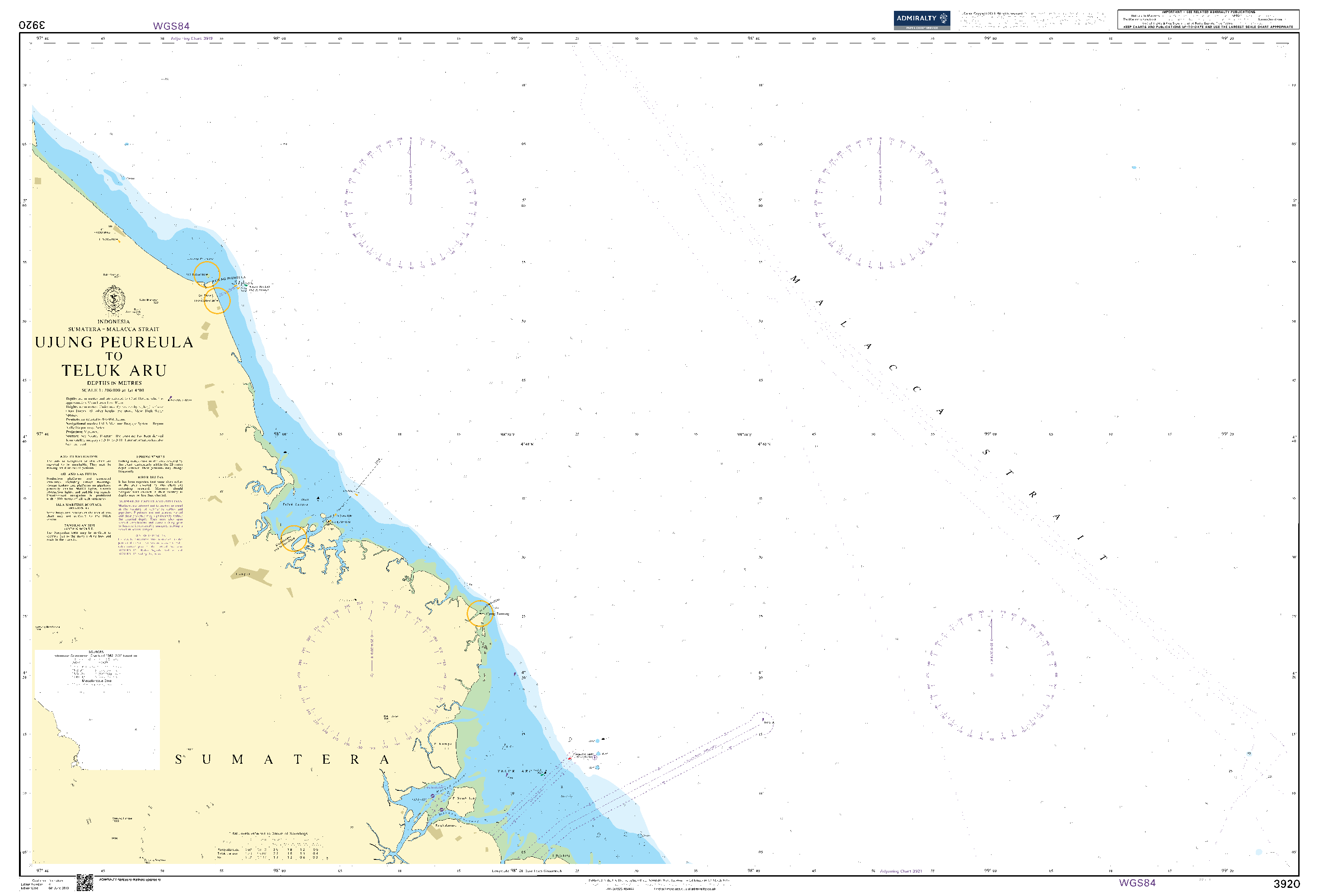 British Admiralty Nautical Chart 3920: Indonesia, Sumatera – Malacca Strait, Ujung Peureula to Teluk Aru