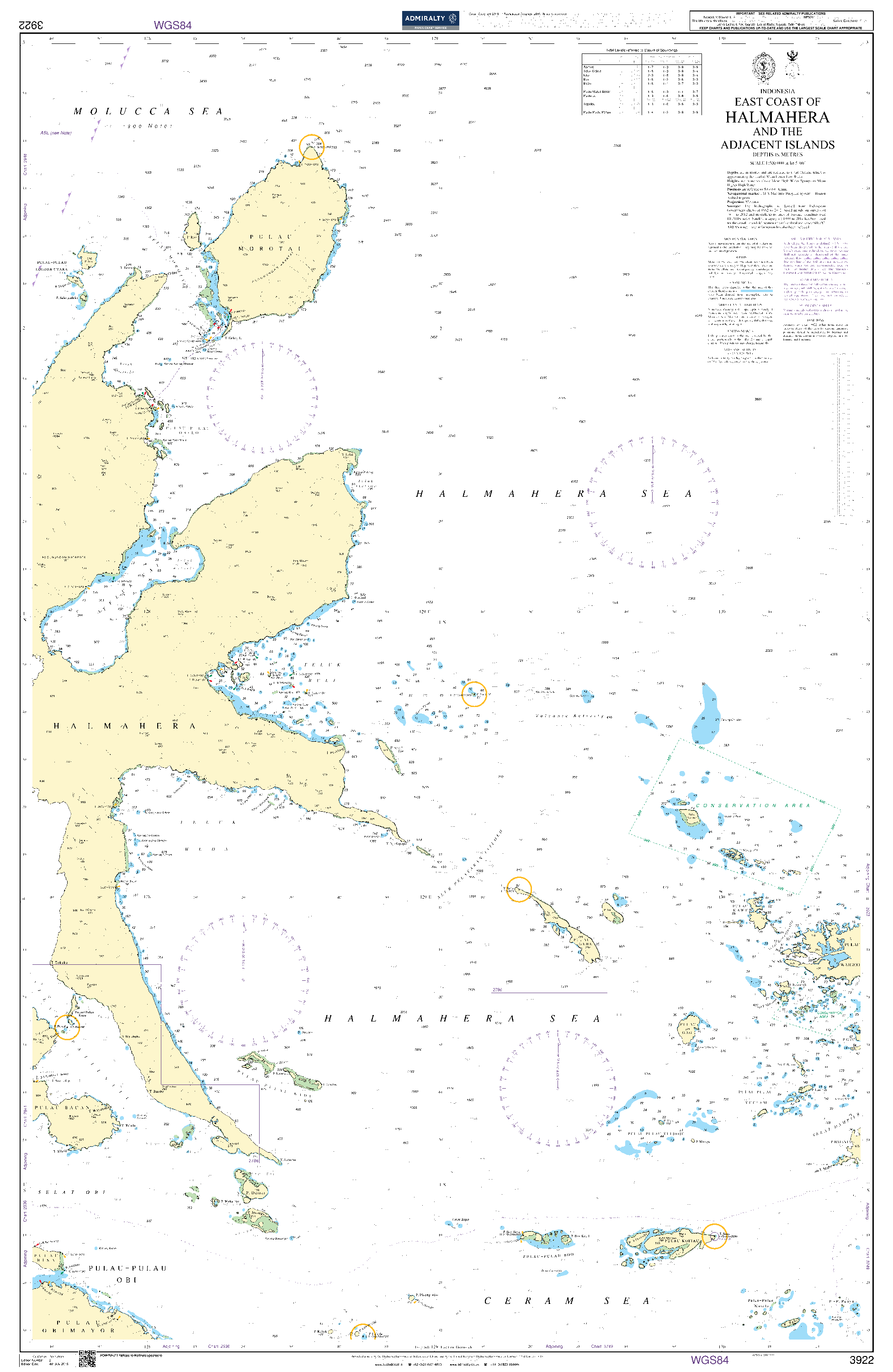 British Admiralty Nautical Chart 3922: Indonesia, East Coast of Halmahera and the Adjacent Islands