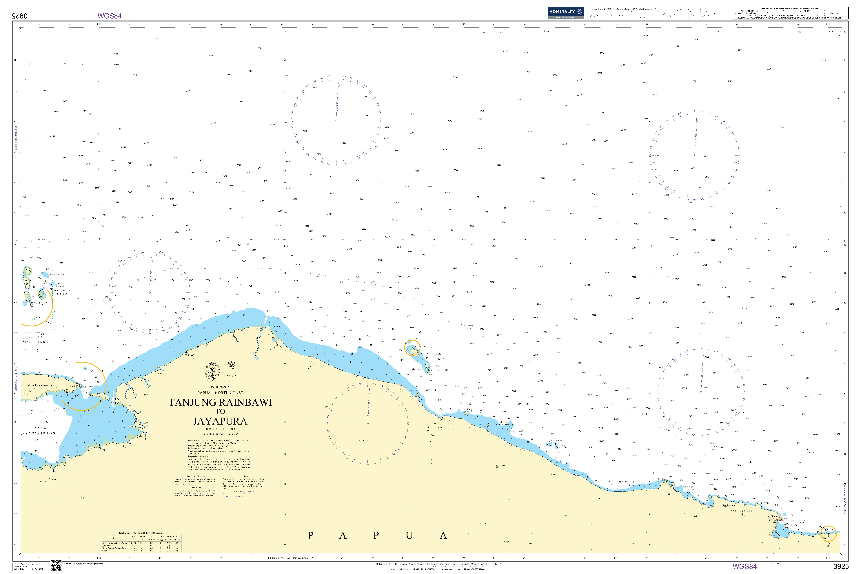 British Admiralty Nautical Chart 3925: Tanjung Rainbawi to Jayapura