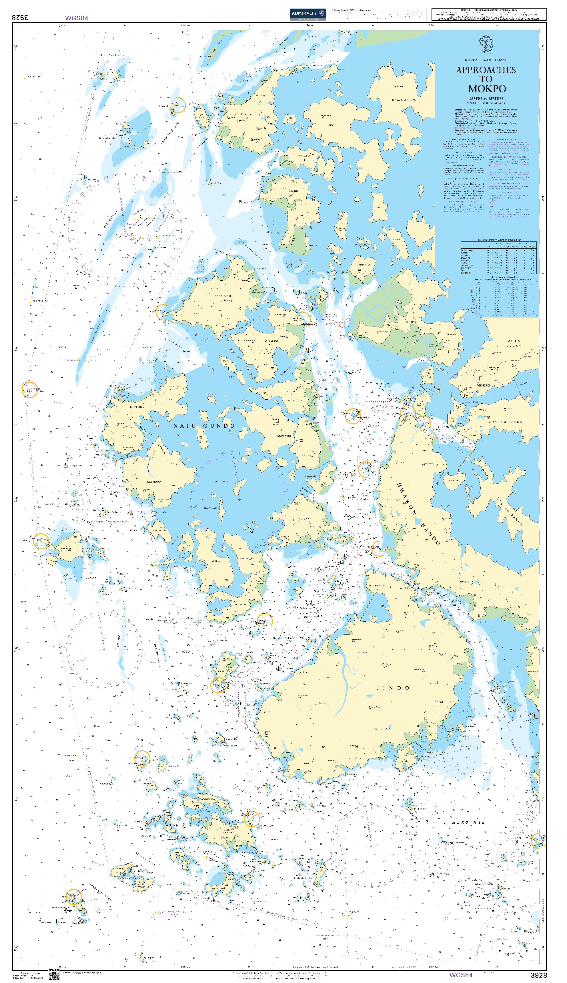British Admiralty Nautical Chart 3928: Korea – West Coast, Approaches to Mokp'o