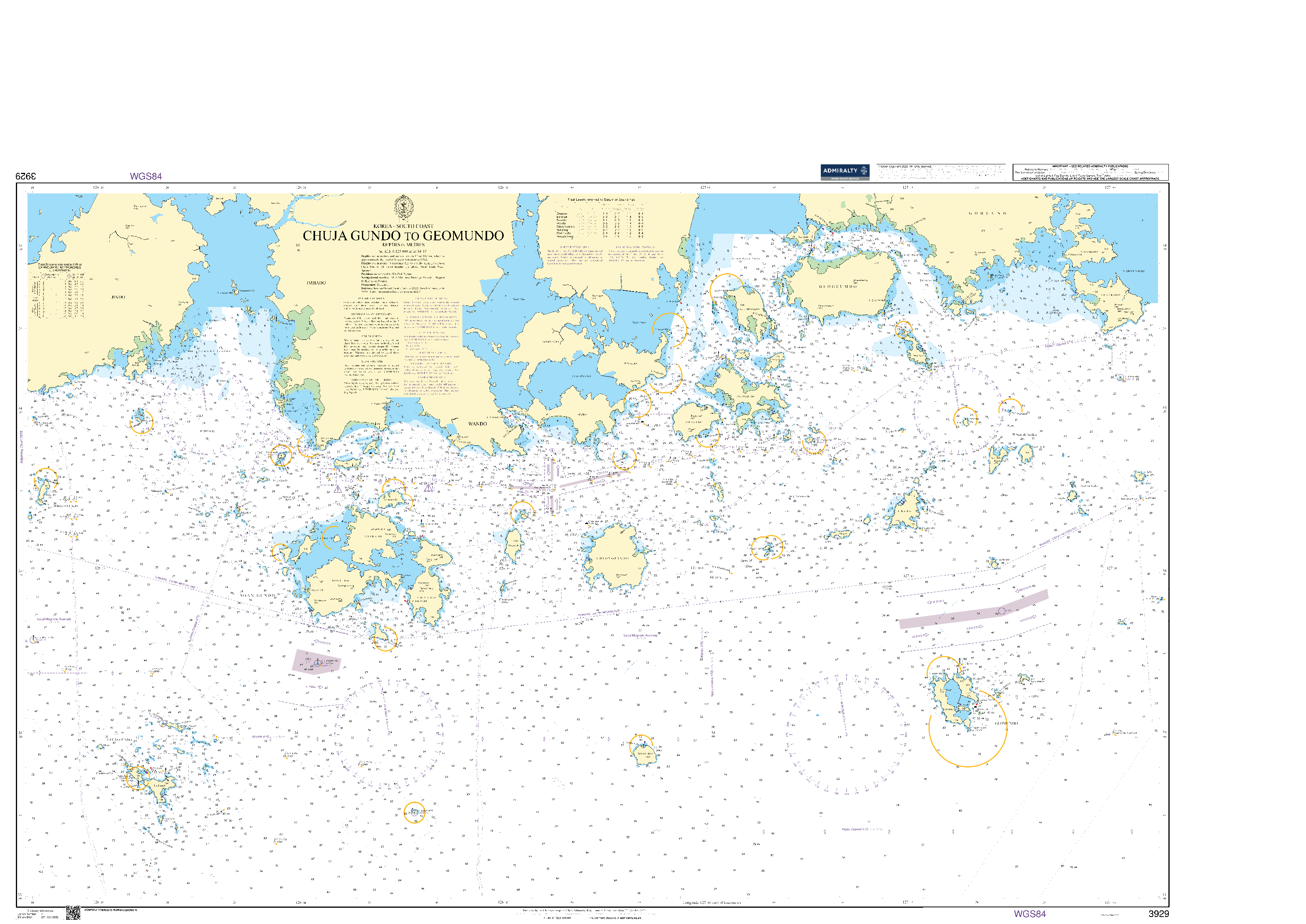 British Admiralty Nautical Chart 3929: Chuja Gundo to Geomundo
