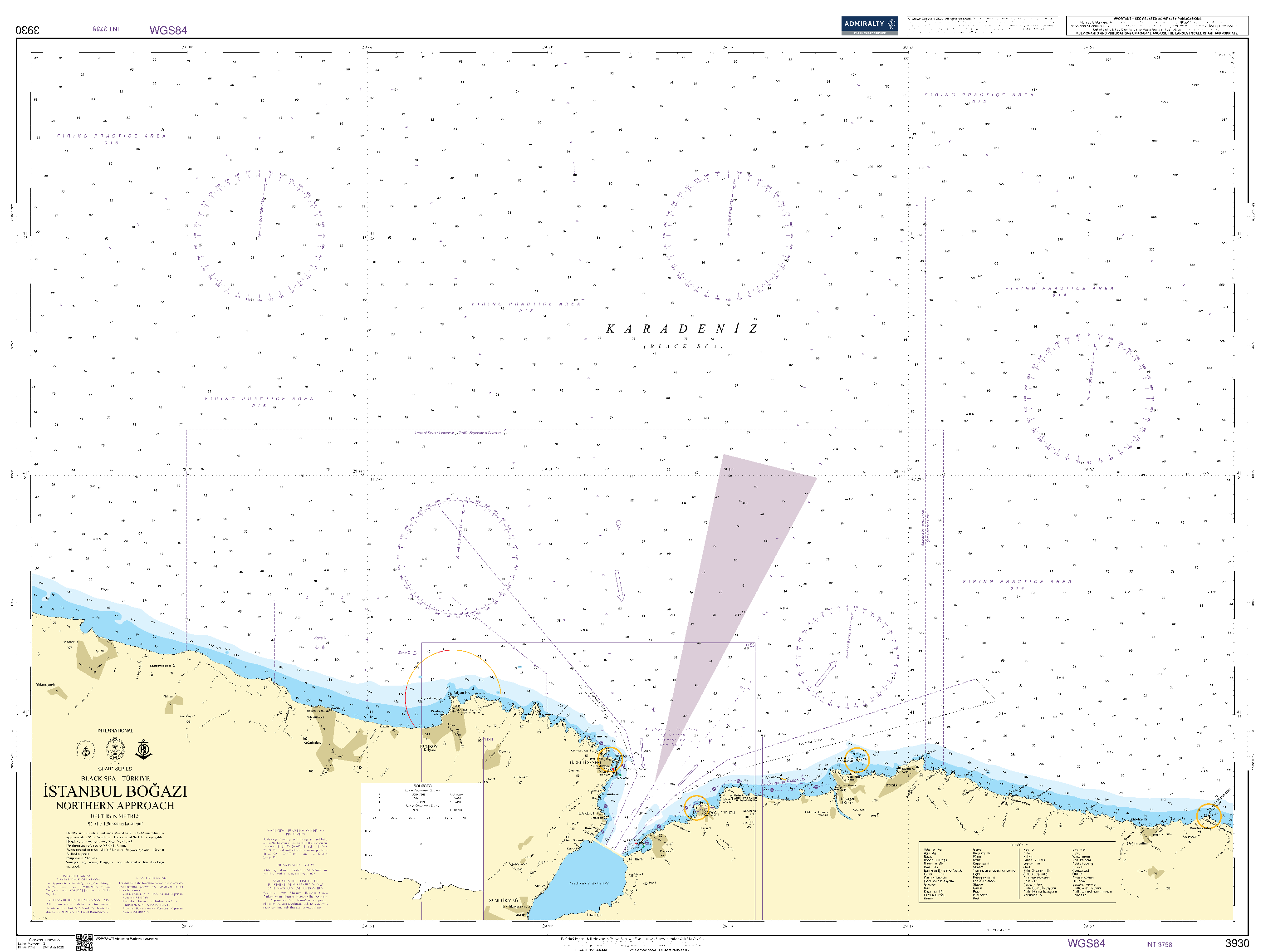 British Admiralty Nautical Chart 3930: Northern Approaches to Istanbul Bogazi (The Bosporus)