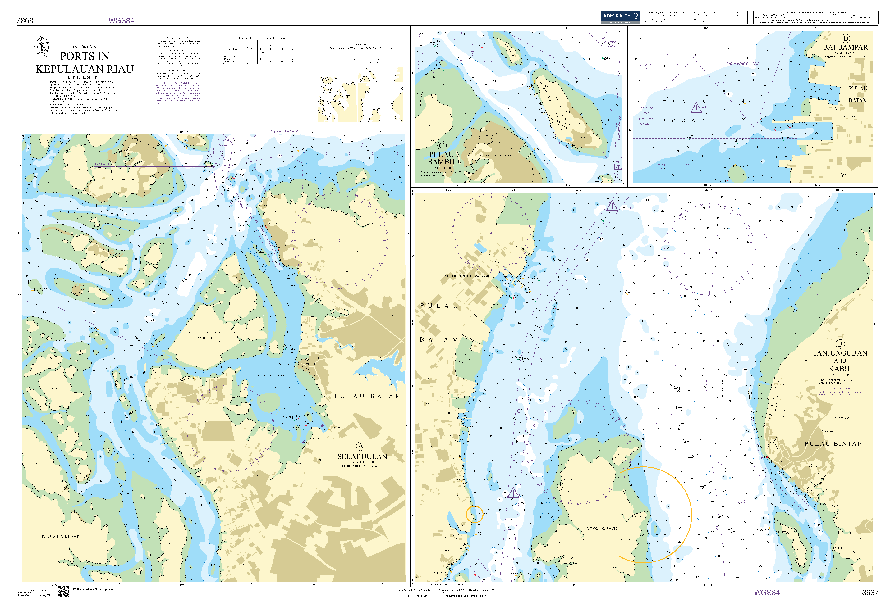 British Admiralty Nautical Chart 3937: Ports in Kepulauan Riau