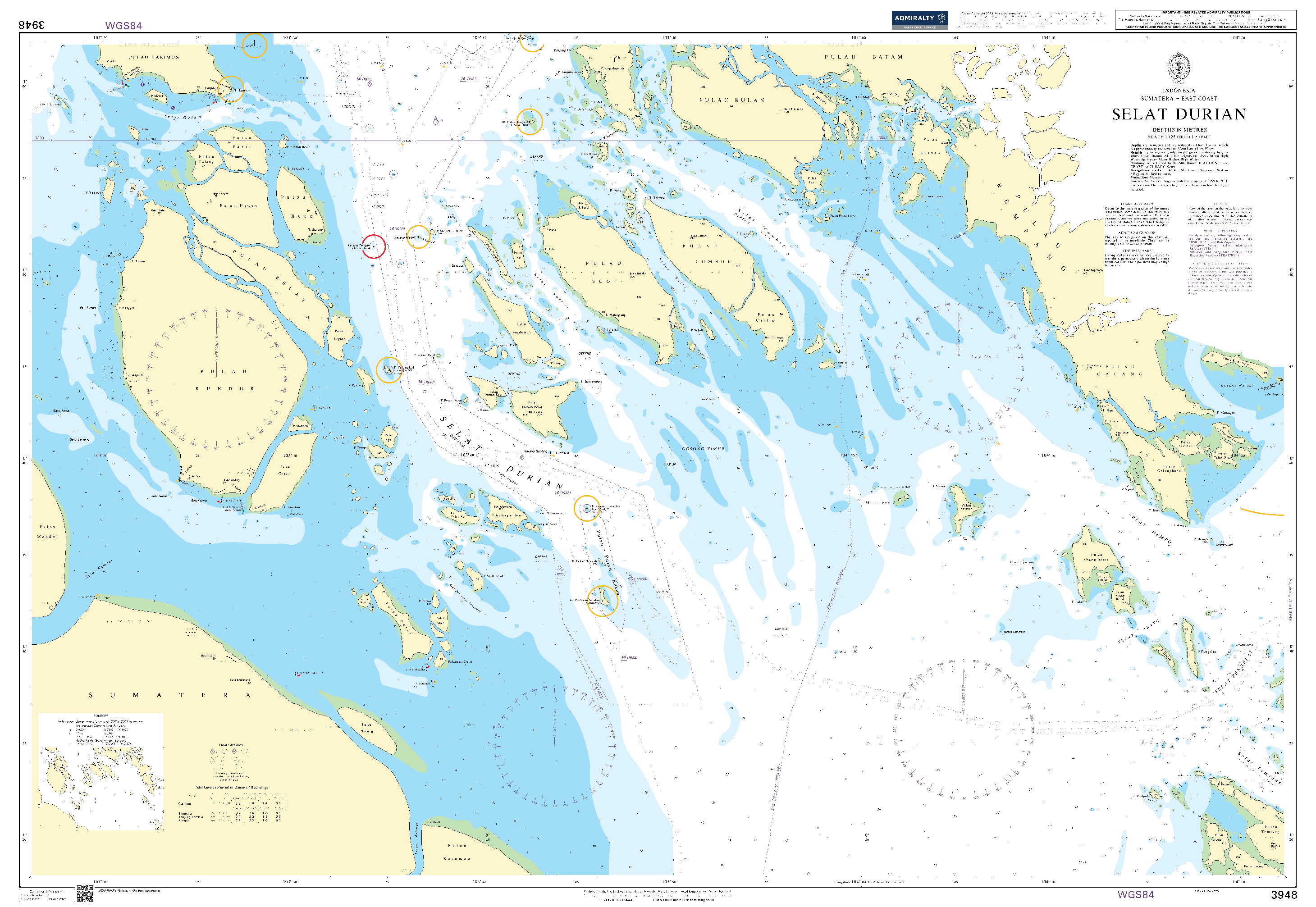 British Admiralty Nautical Chart 3948: Indonesia, Sumatera – East Coast, Selat Durian