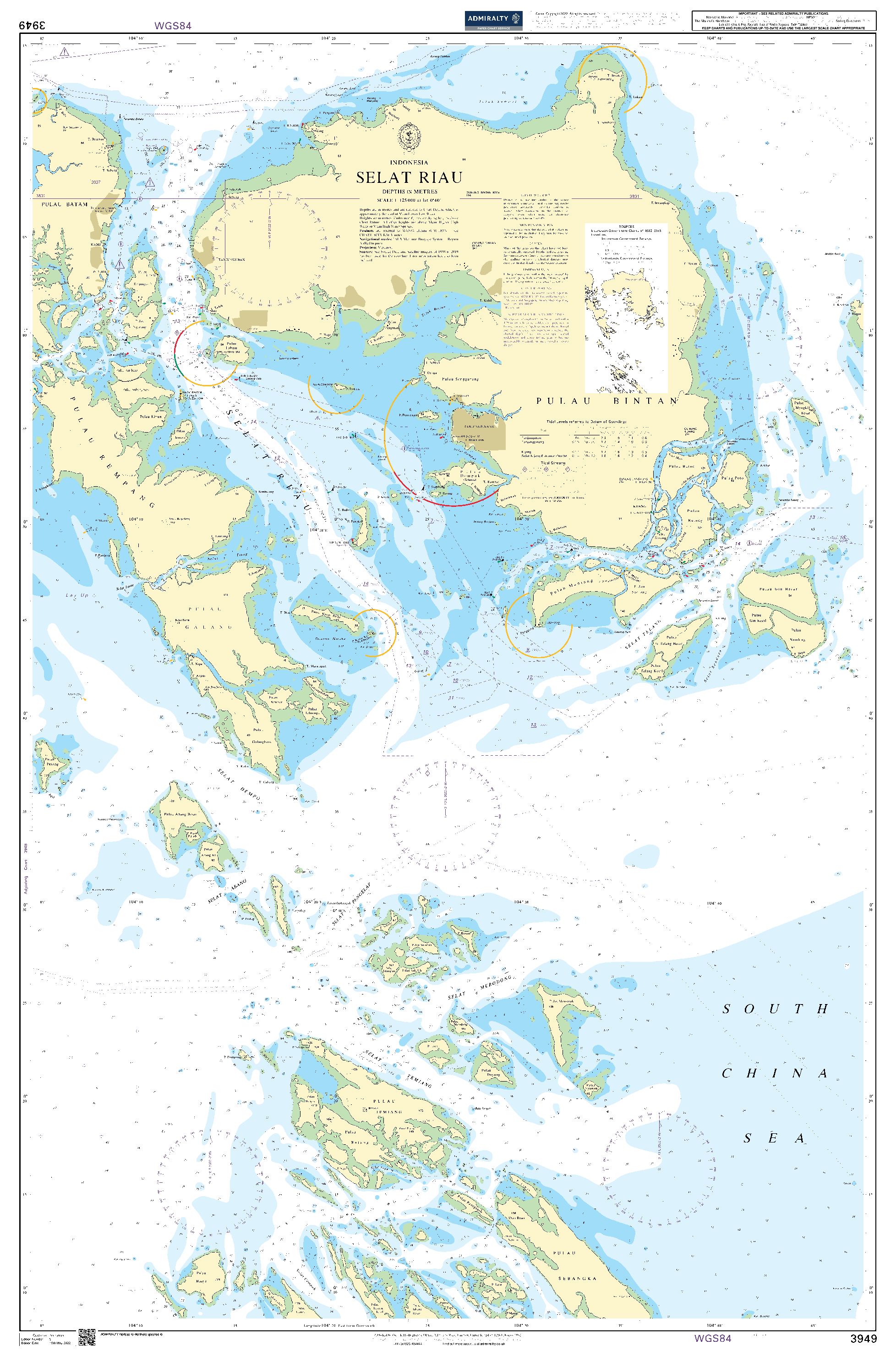 British Admiralty Nautical Chart 3949: Indonesia, Selat Riau