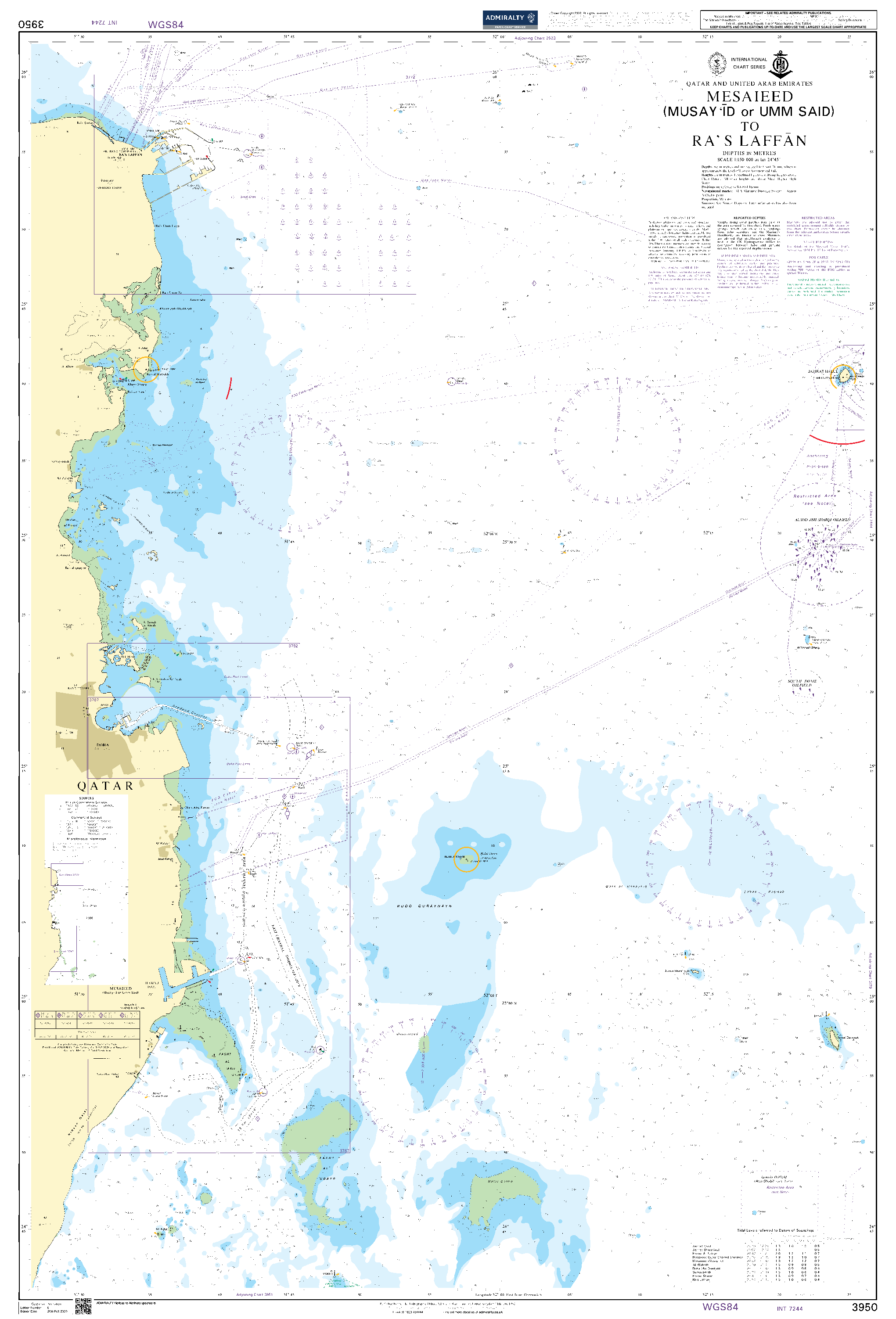 British Admiralty Nautical Chart 3950: Umm Said (Musay `id) to Ra`s Laffan