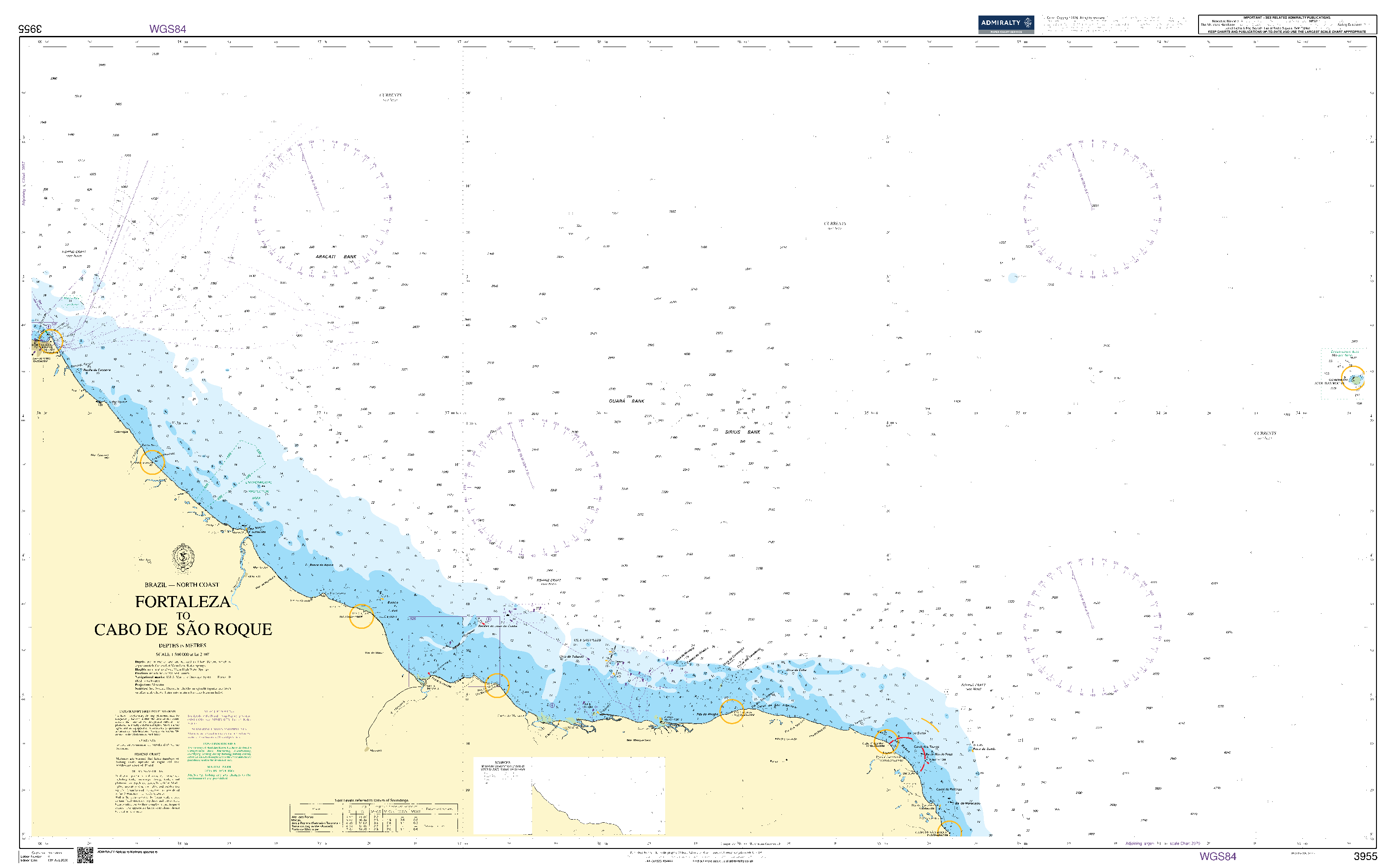 British Admiralty Nautical Chart 3955: Brazil - North Coast, Fortaleza to Cabo de São Roque