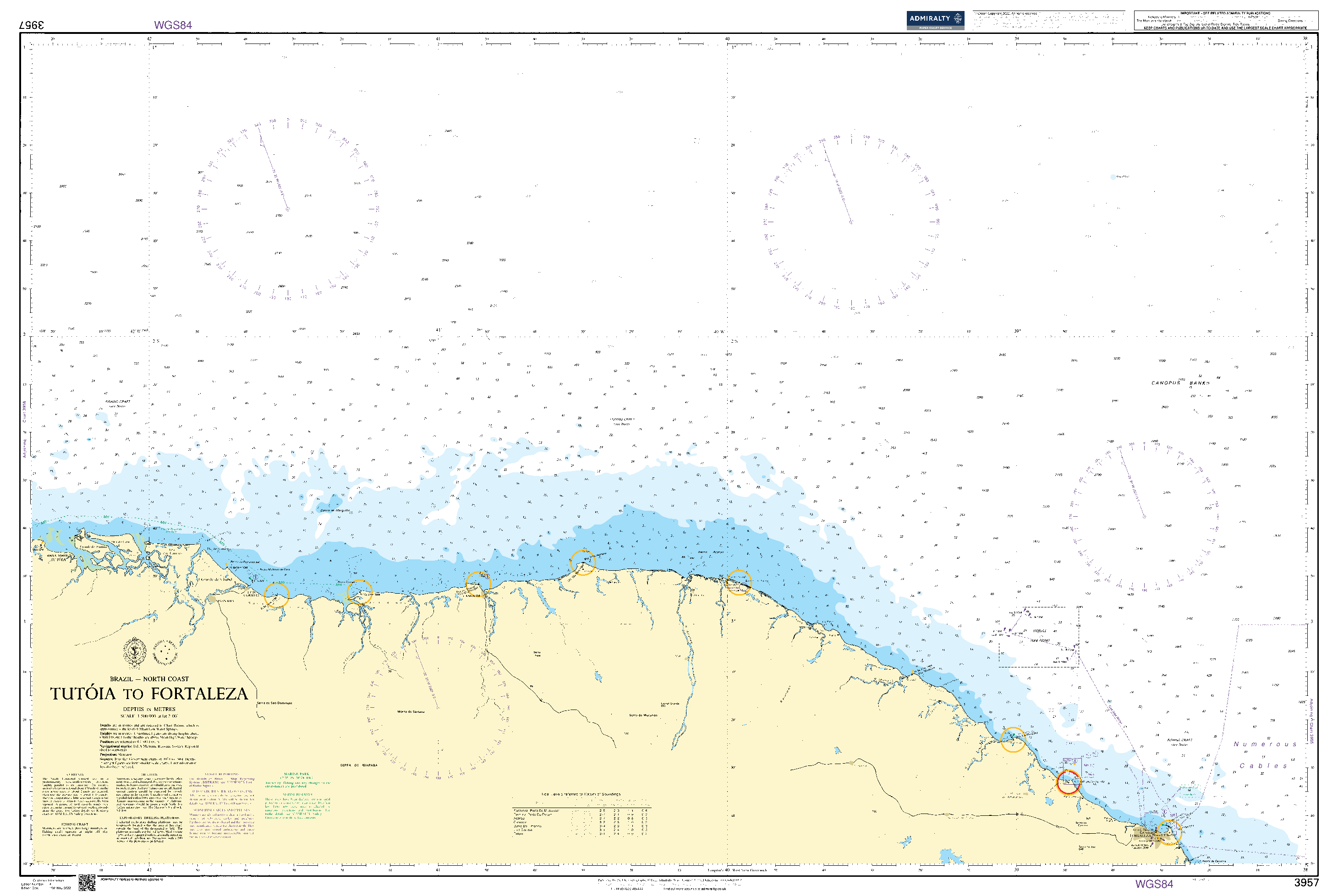 British Admiralty Nautical Chart 3957: Tutoia to Fortaleza