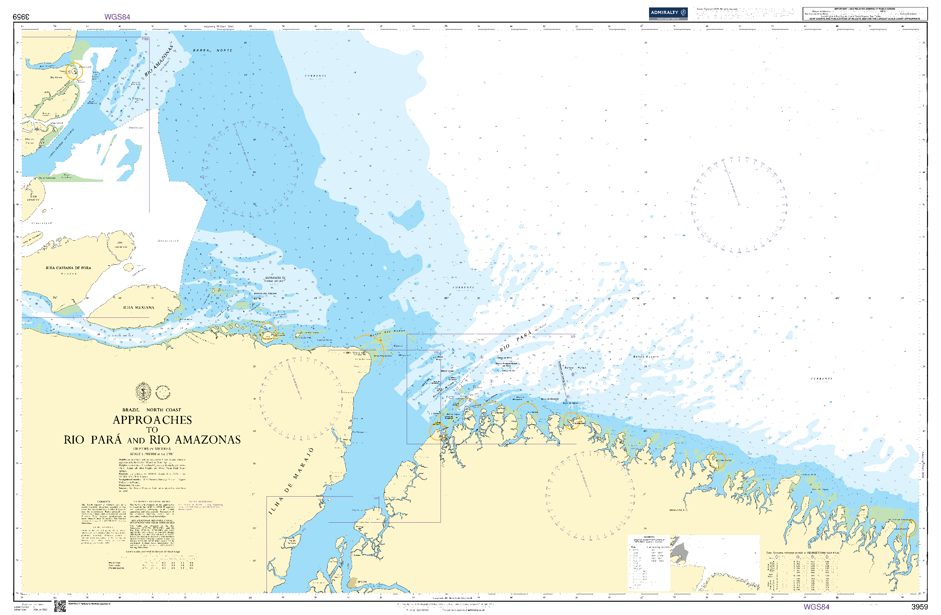 British Admiralty Nautical Chart 3959: Approaches to Rio Para and Rio Amazonas