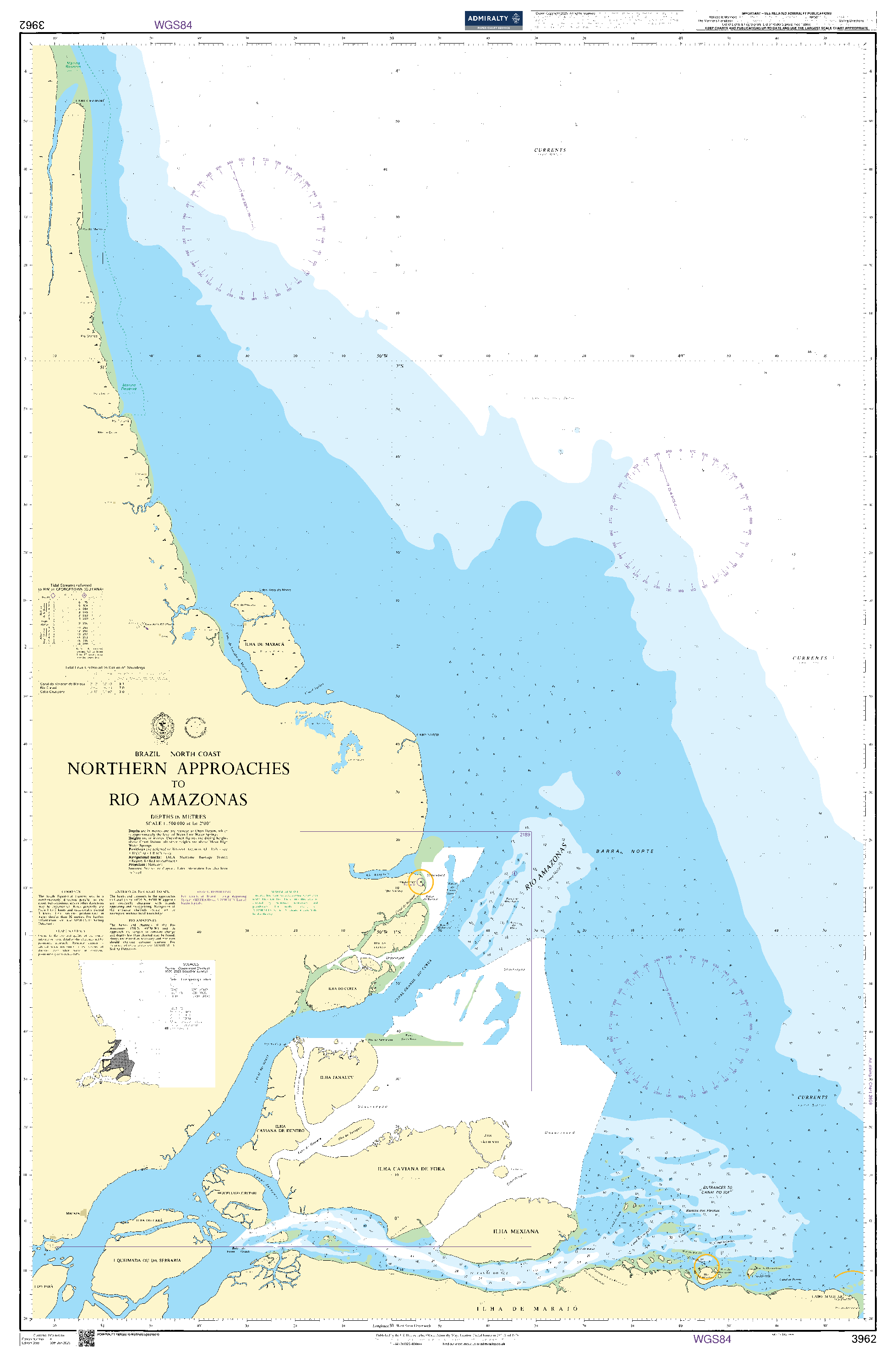 British Admiralty Nautical Chart 3962: Northern Approaches to Rio Amazonas