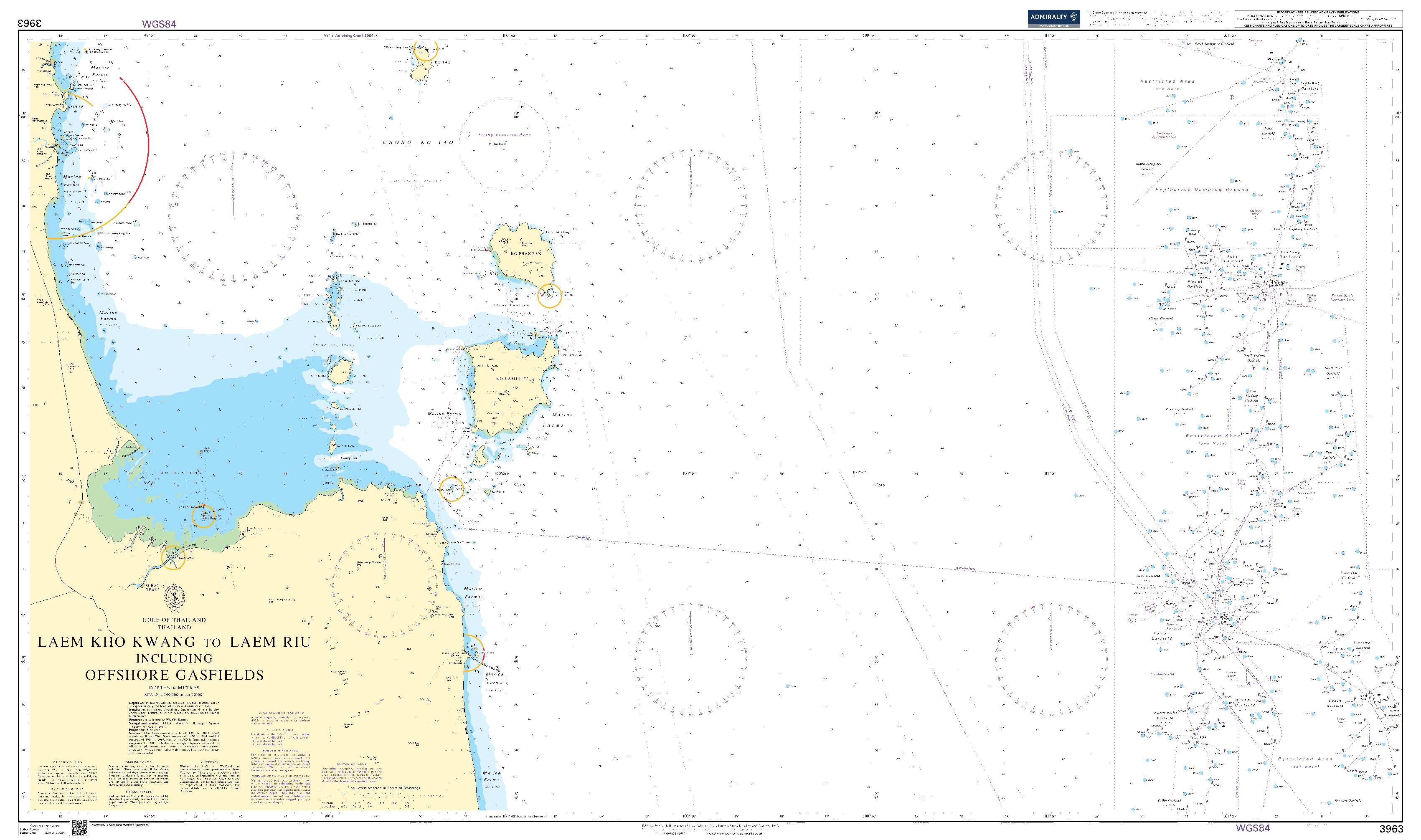 British Admiralty Nautical Chart 3963: Laem Kho Kwang to Laem Riu including Offshore Gasfields
