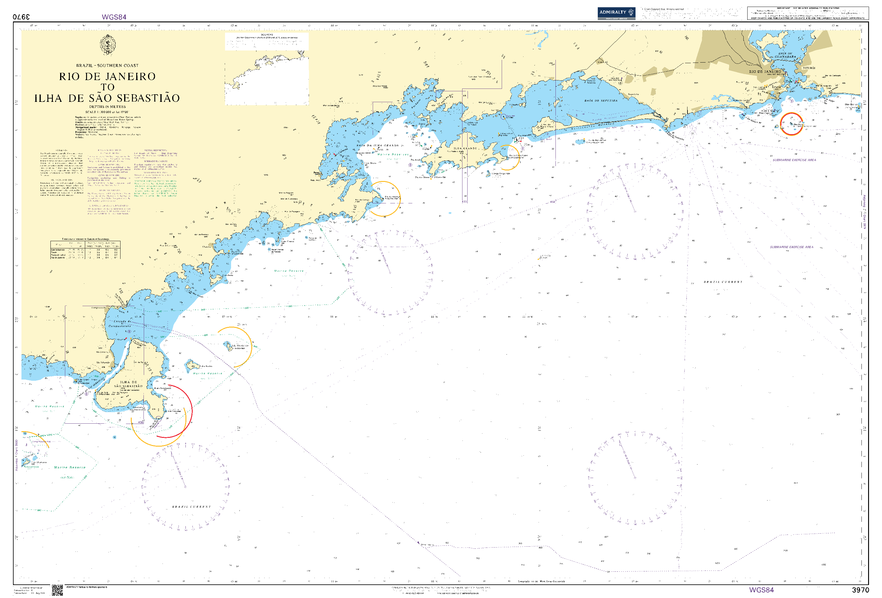 British Admiralty Nautical Chart 3970: Brazil - Southern Coast, Rio De Janeiro to Ilha de São Sebastião