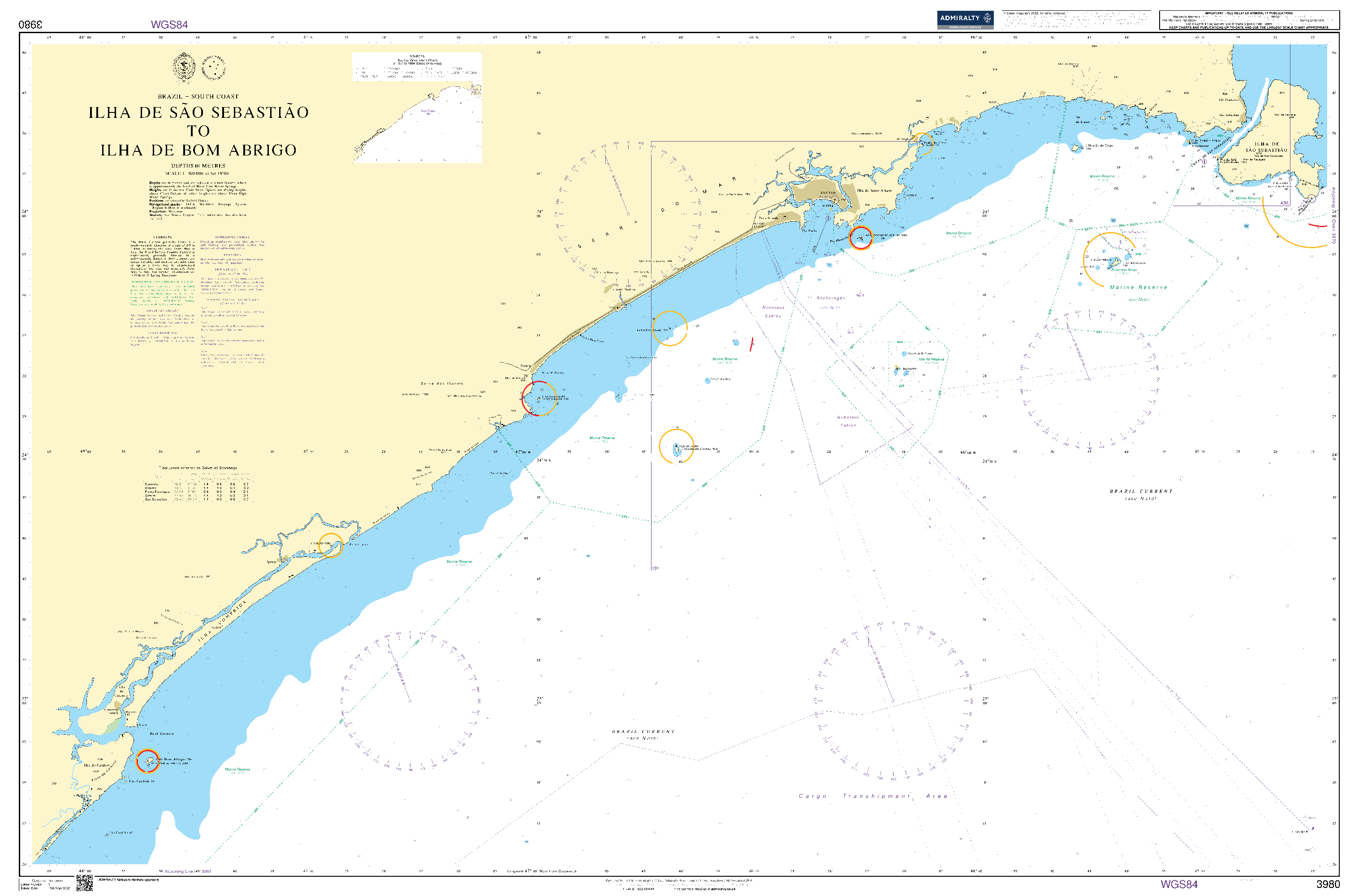 British Admiralty Nautical Chart 3980: Ilha de Sao Sebastiao to Ilha de Bom Abrigo
