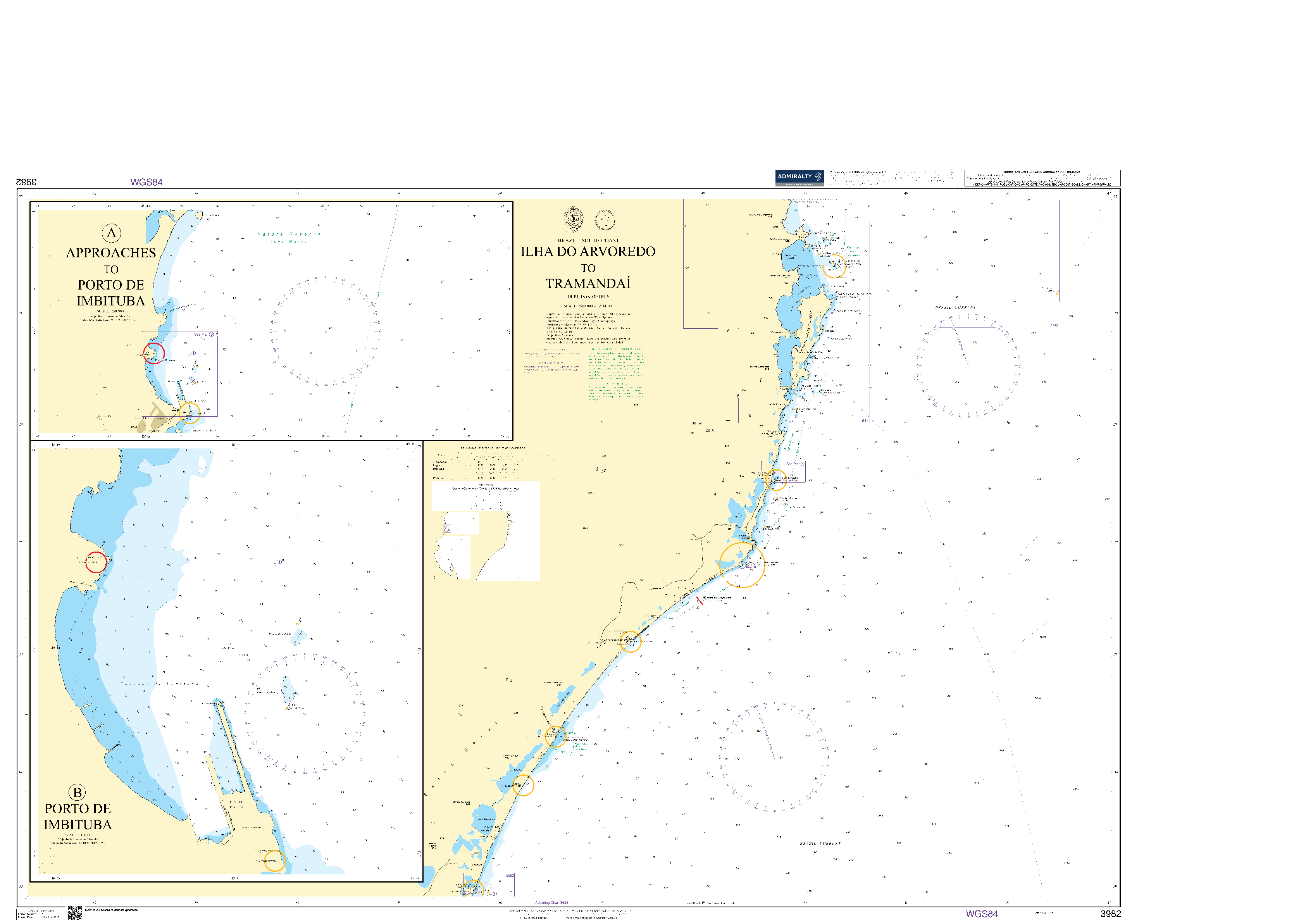British Admiralty Nautical Chart 3982: Ilha do Arvoredo to Tramandai
