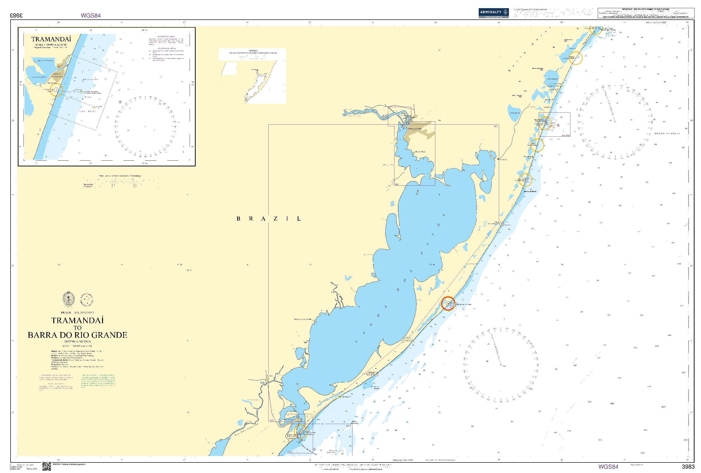 British Admiralty Nautical Chart 3983: Tramandai to Barra do Rio Grande