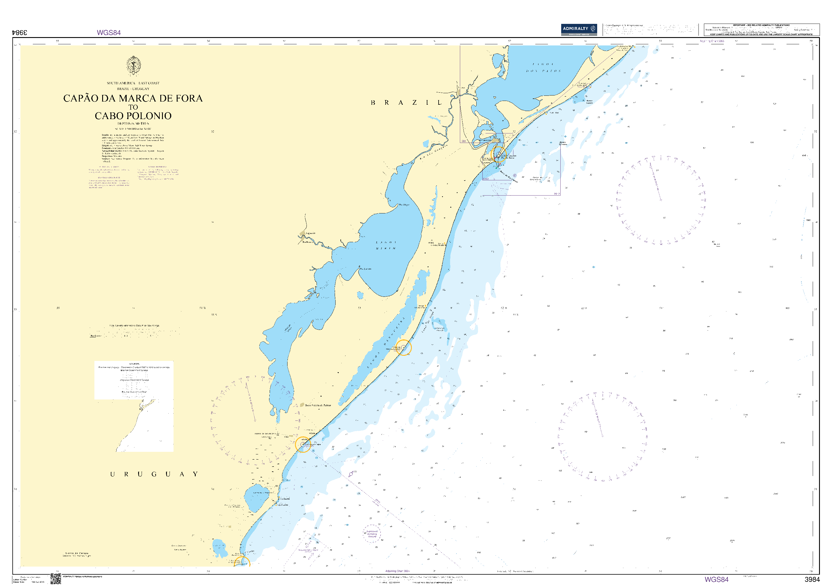 British Admiralty Nautical Chart 3984: Capao da Marca de Fora to Cabo Polonio