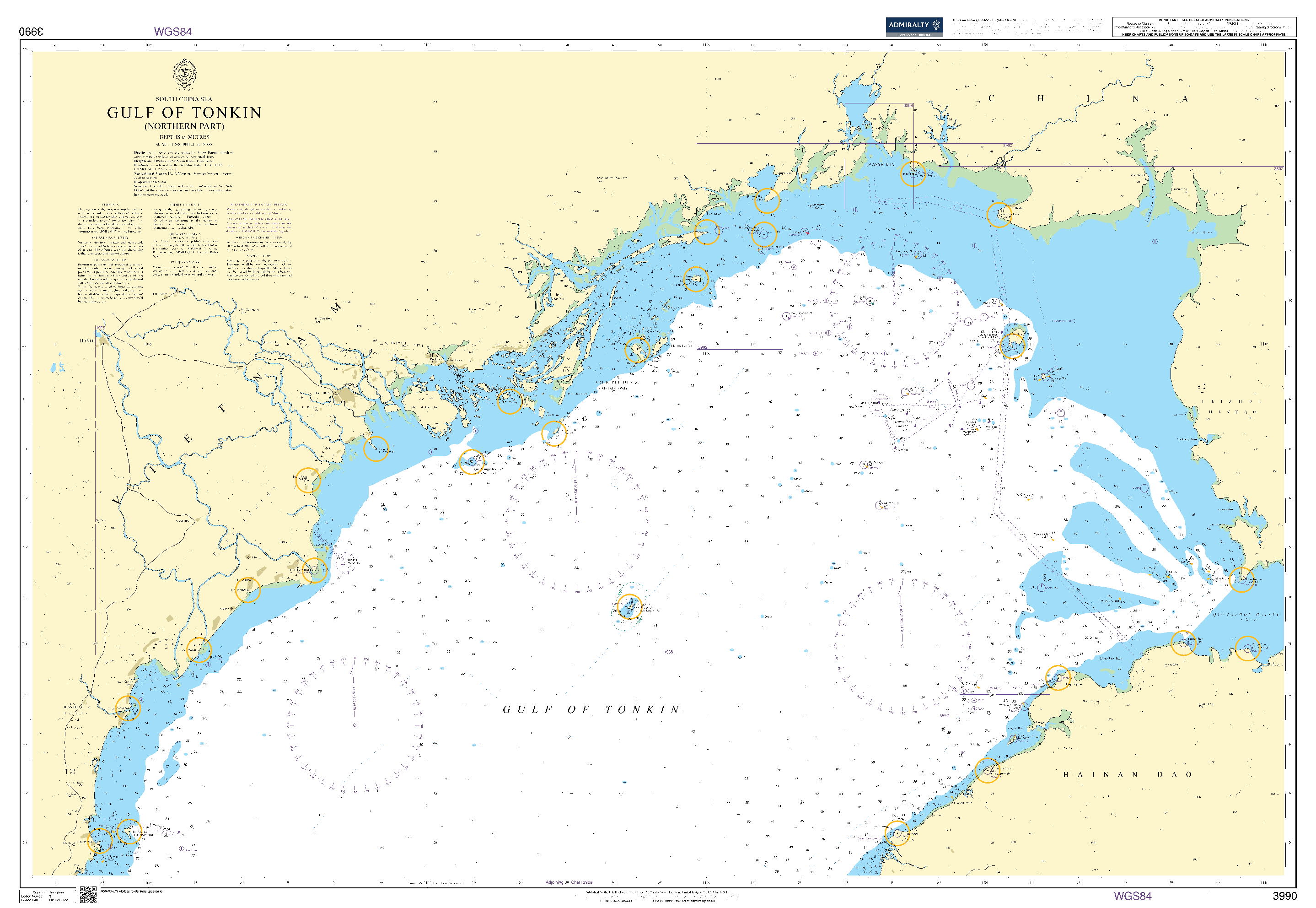 British Admiralty Nautical Chart 3990: South China Sea, Gulf of Tonkin - (Northern Part)