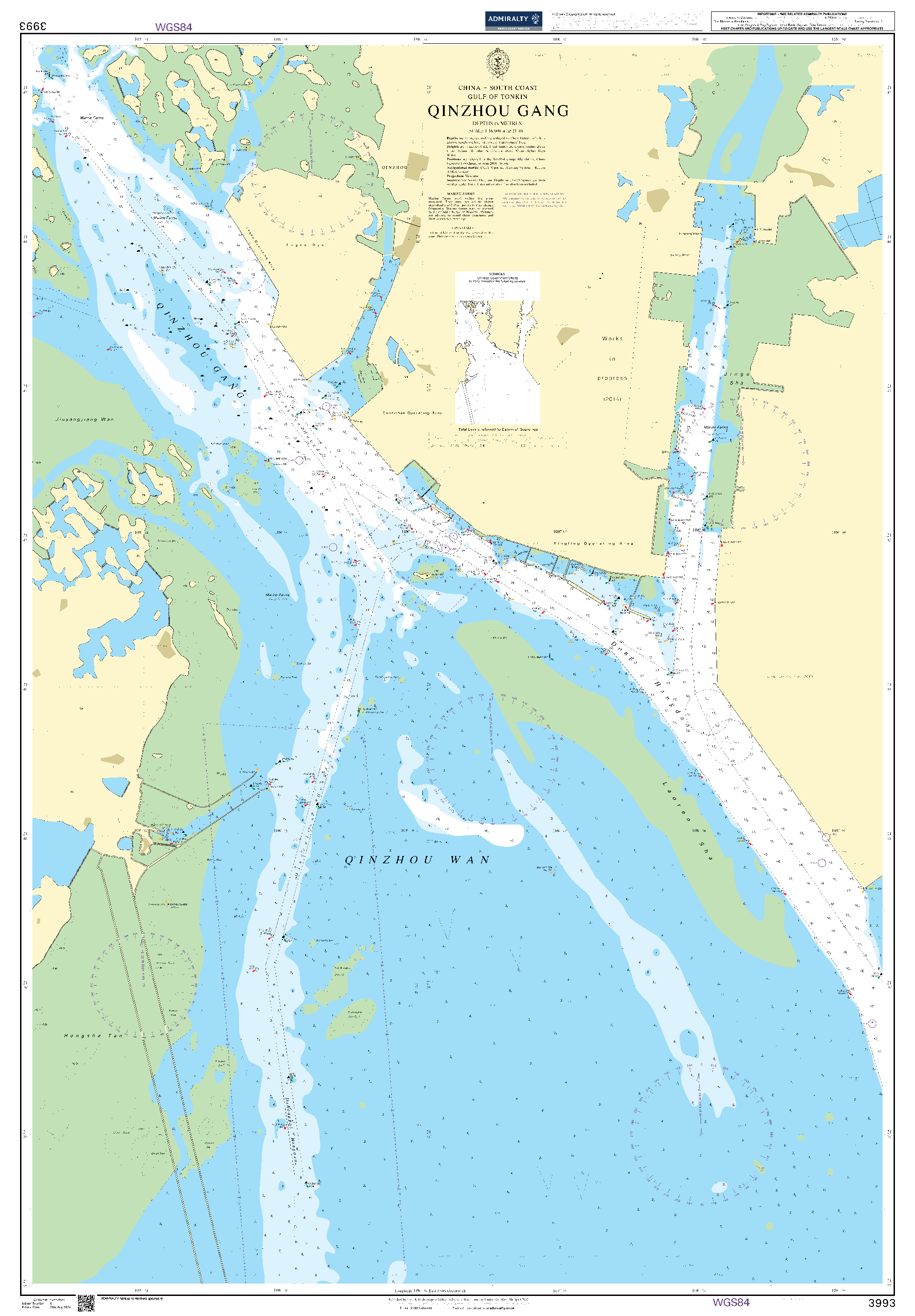 British Admiralty Nautical Chart 3993: China – South Coast, Gulf of Tonkin, Qinzhou Gang