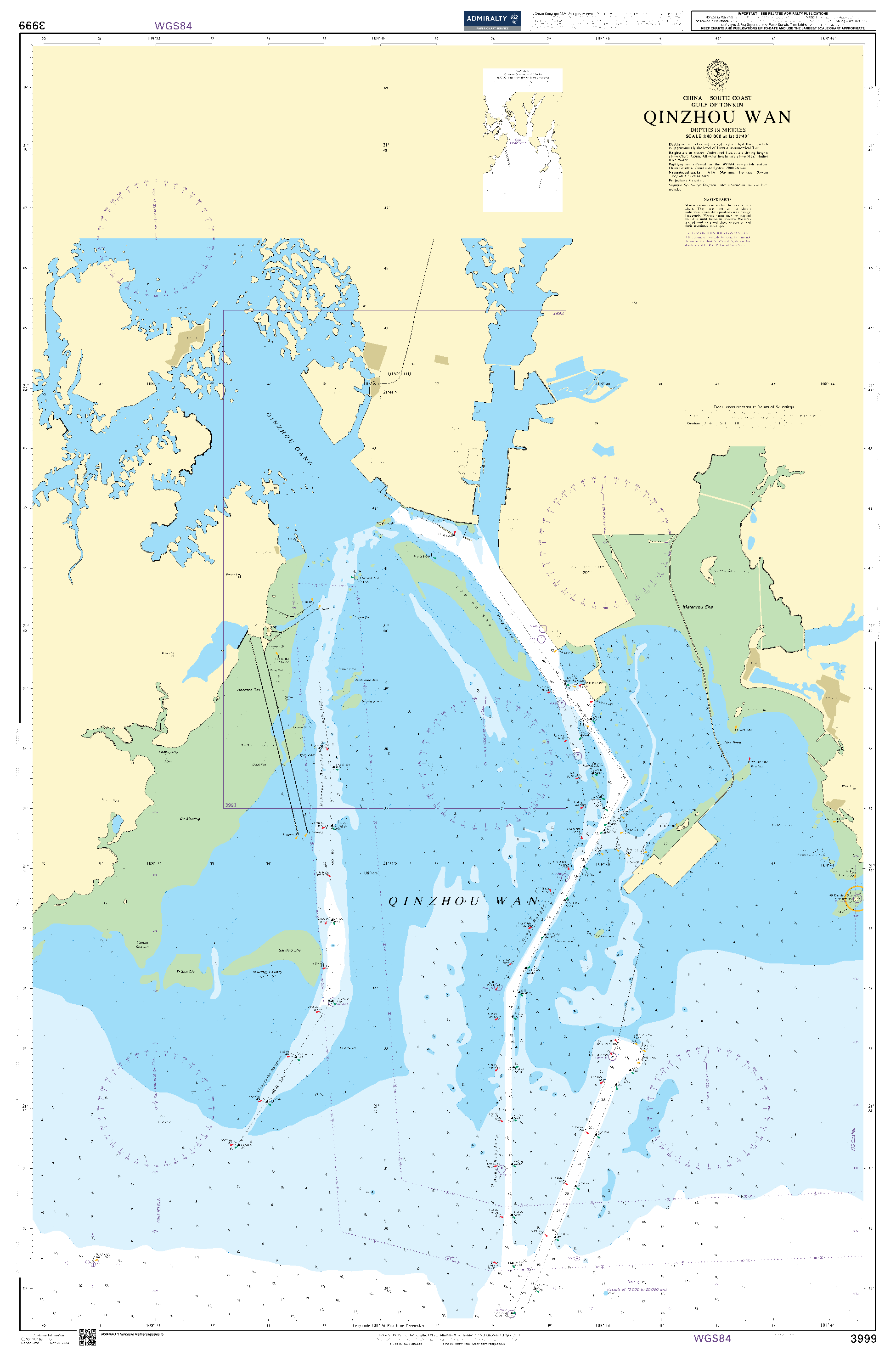 British Admiralty Nautical Chart 3999: China – South Coast, Gulf of Tonkin. Qinzhou Wan