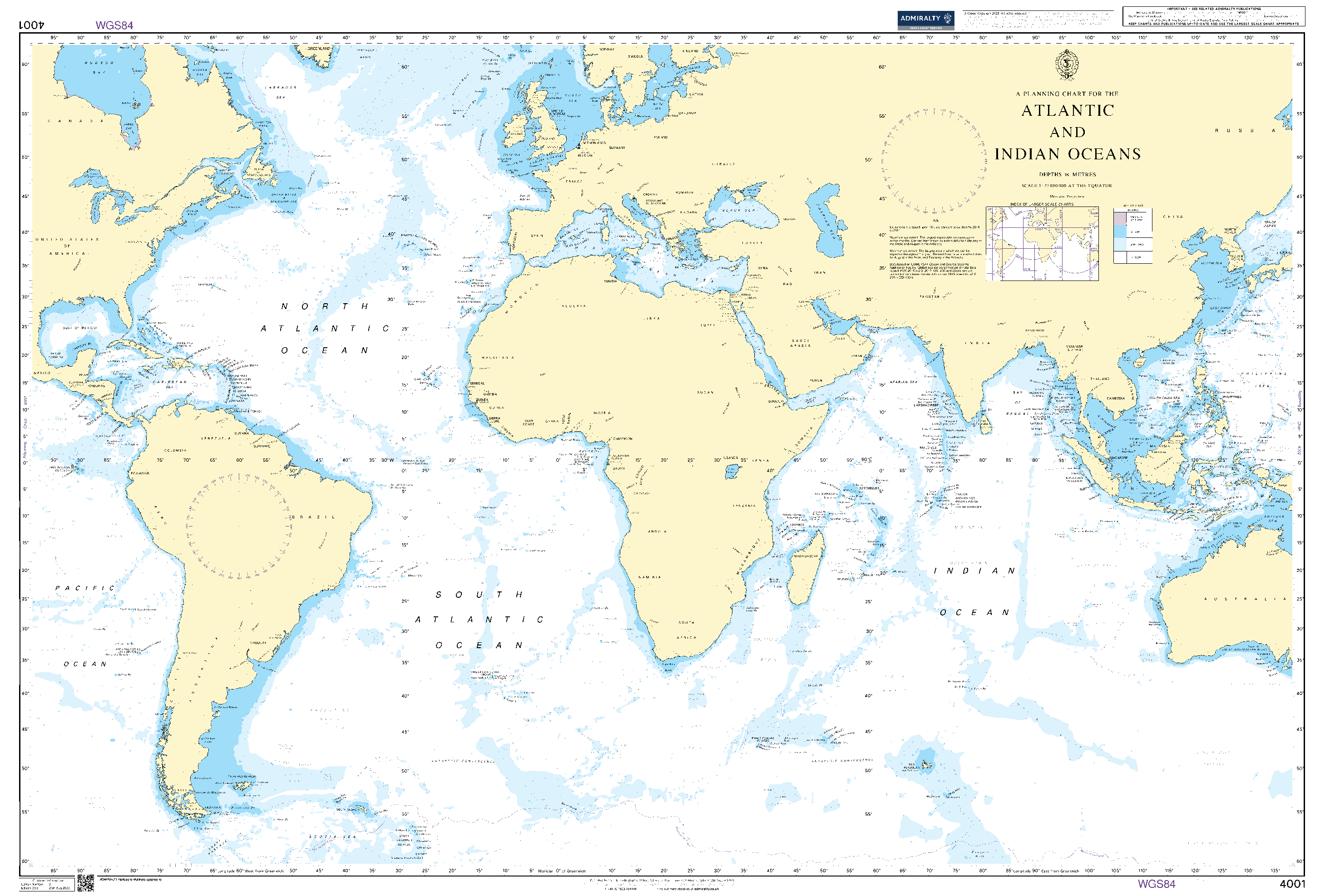 British Admiralty Nautical Chart 4001: A planning chart for the Atlantic and Indian Oceans