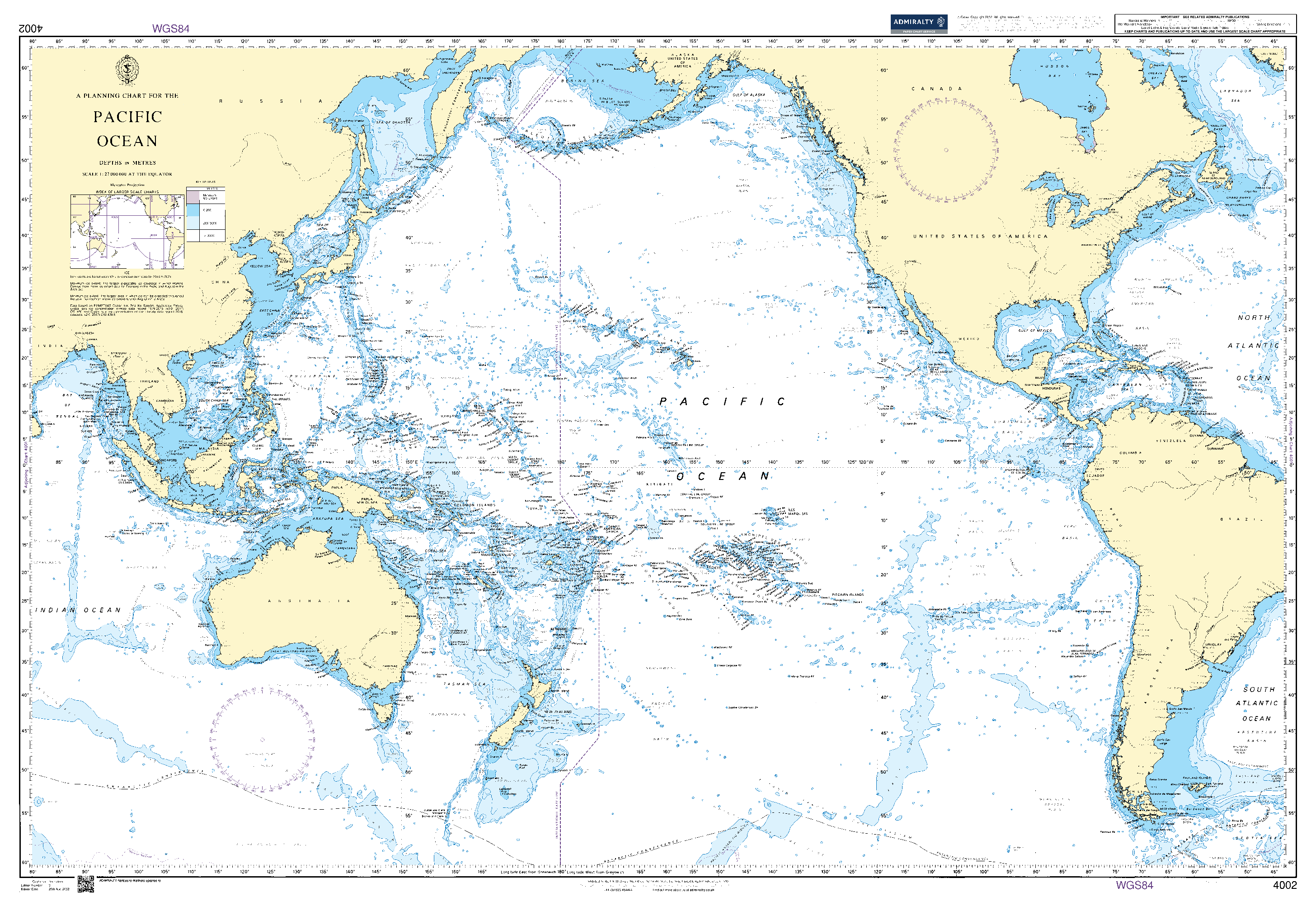 British Admiralty Nautical Chart 4002: A Planning Chart for the Pacific Ocean