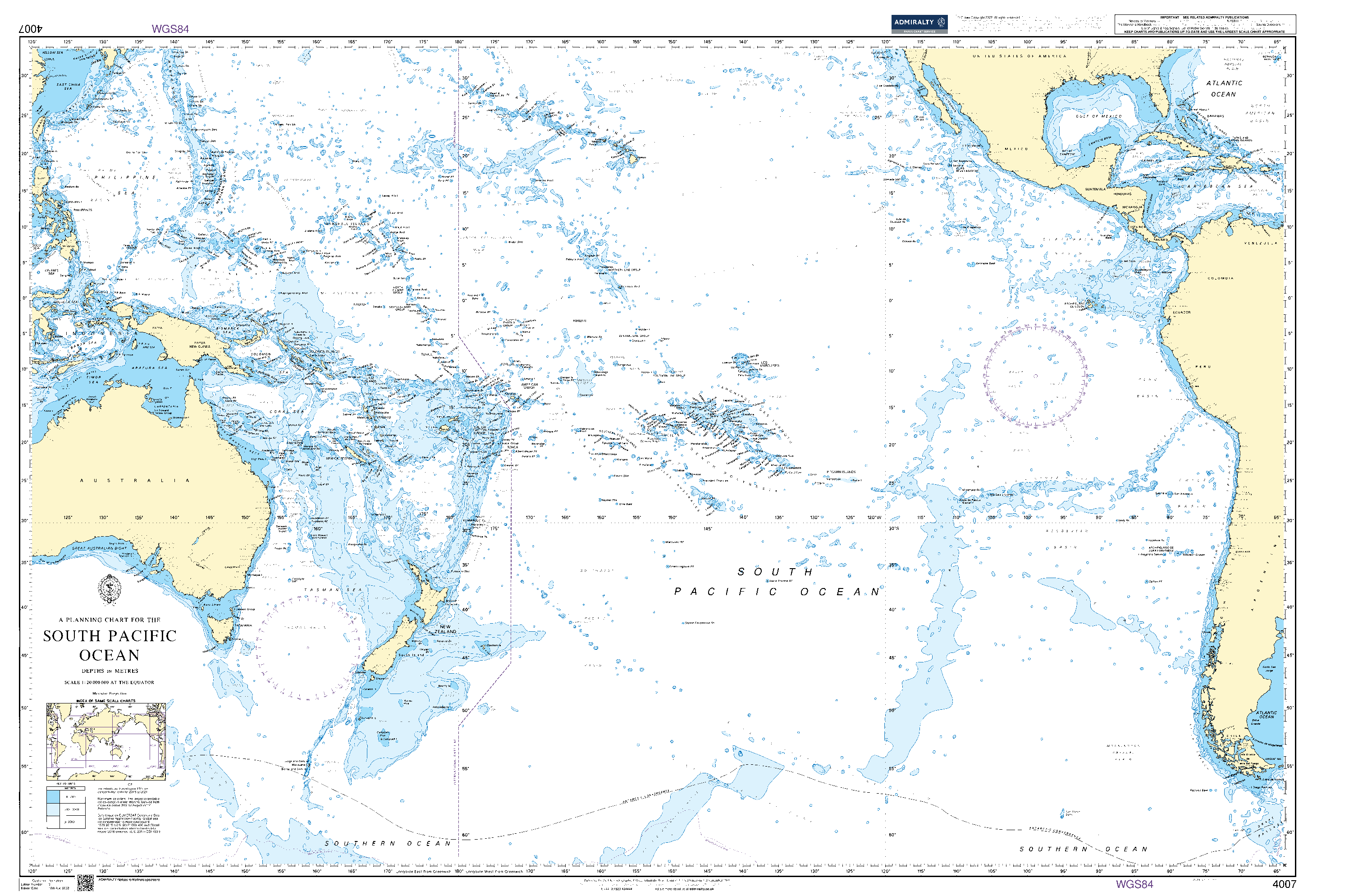 British Admiralty Nautical Chart 4007: A Planning Chart for the South Pacific Ocean