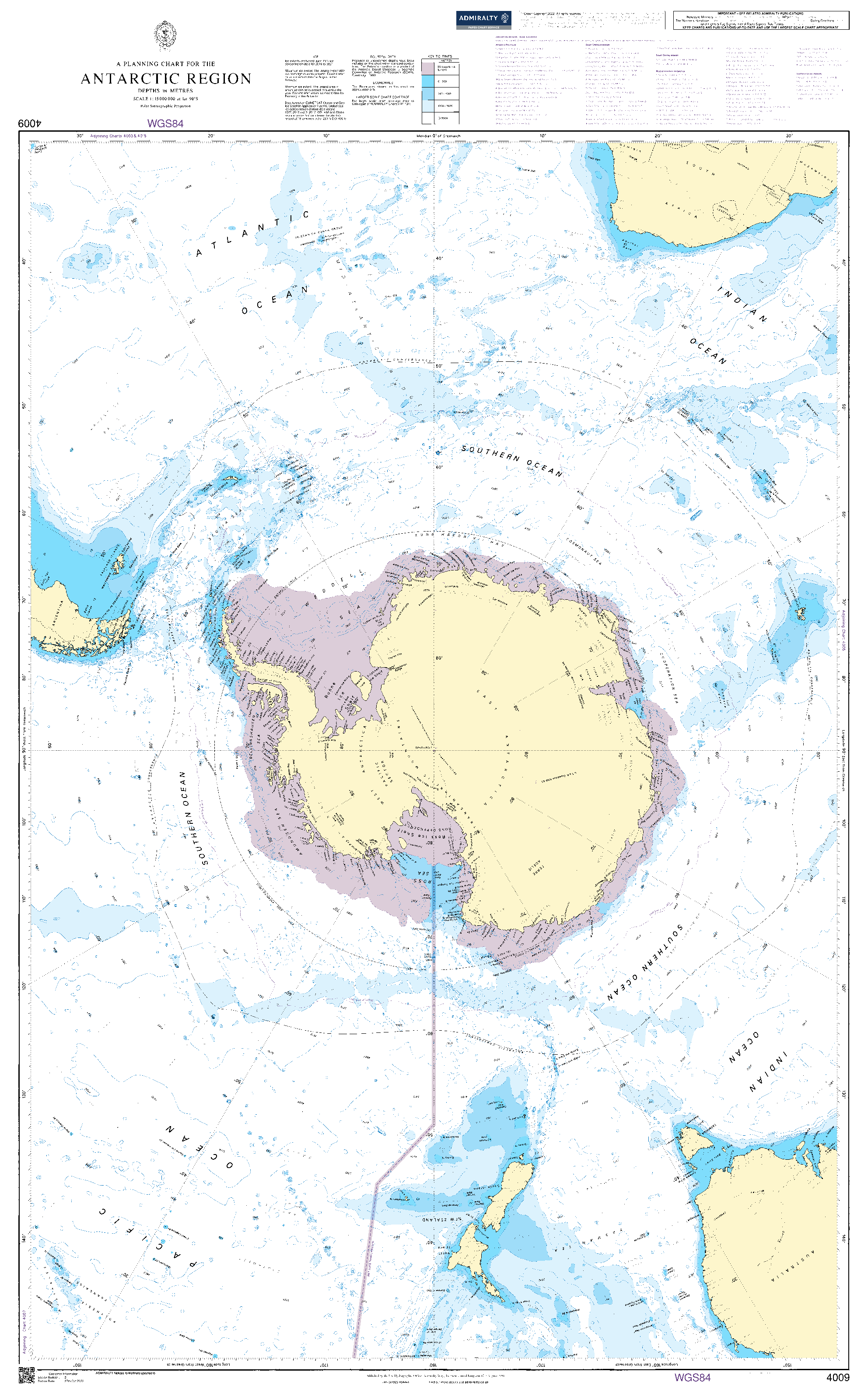 British Admiralty Nautical Chart  4009: A Planning Chart for the Antarctic Region