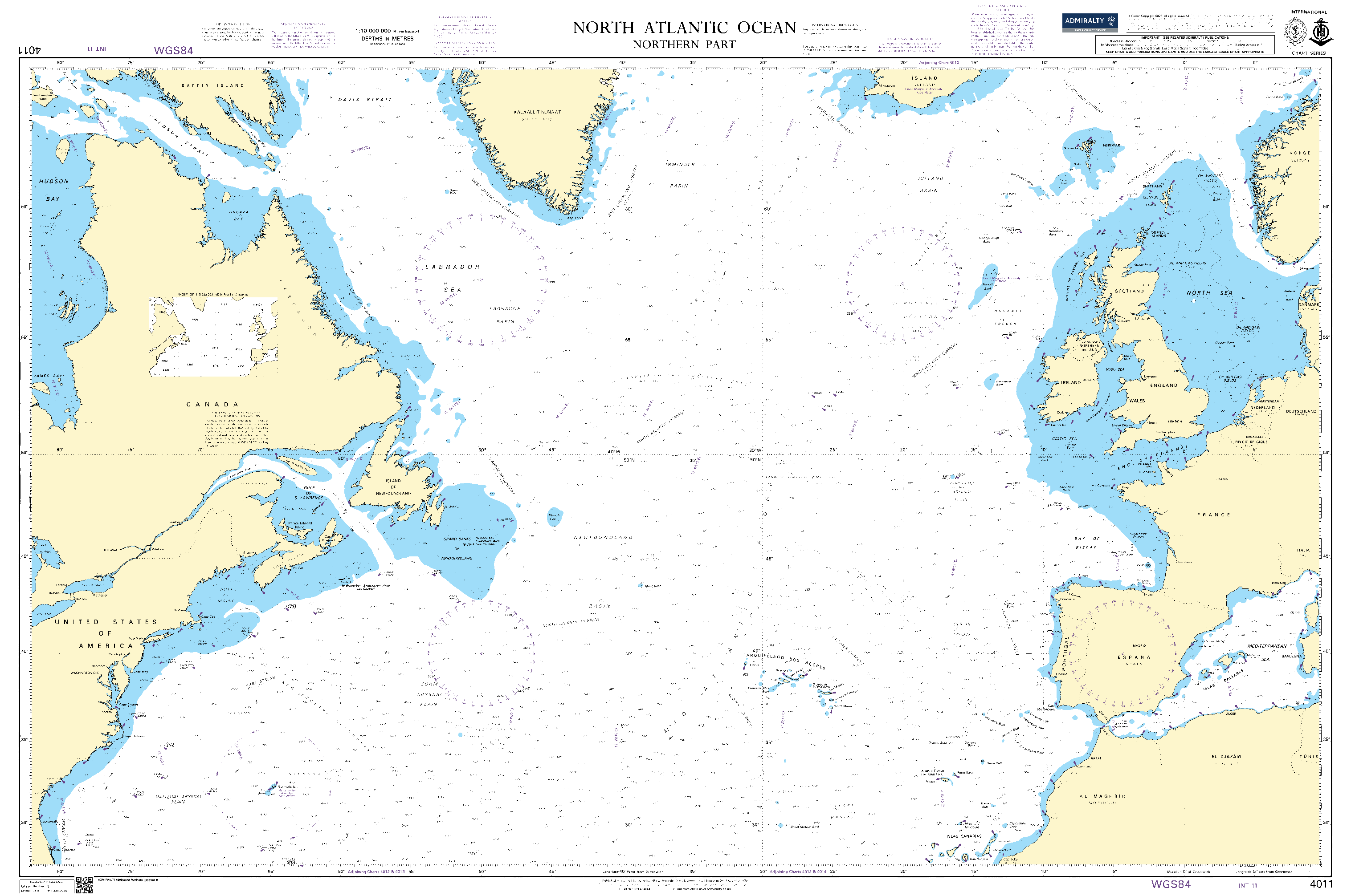 British Admiralty Nautical Chart  4011: North Atlantic Ocean Northern Part