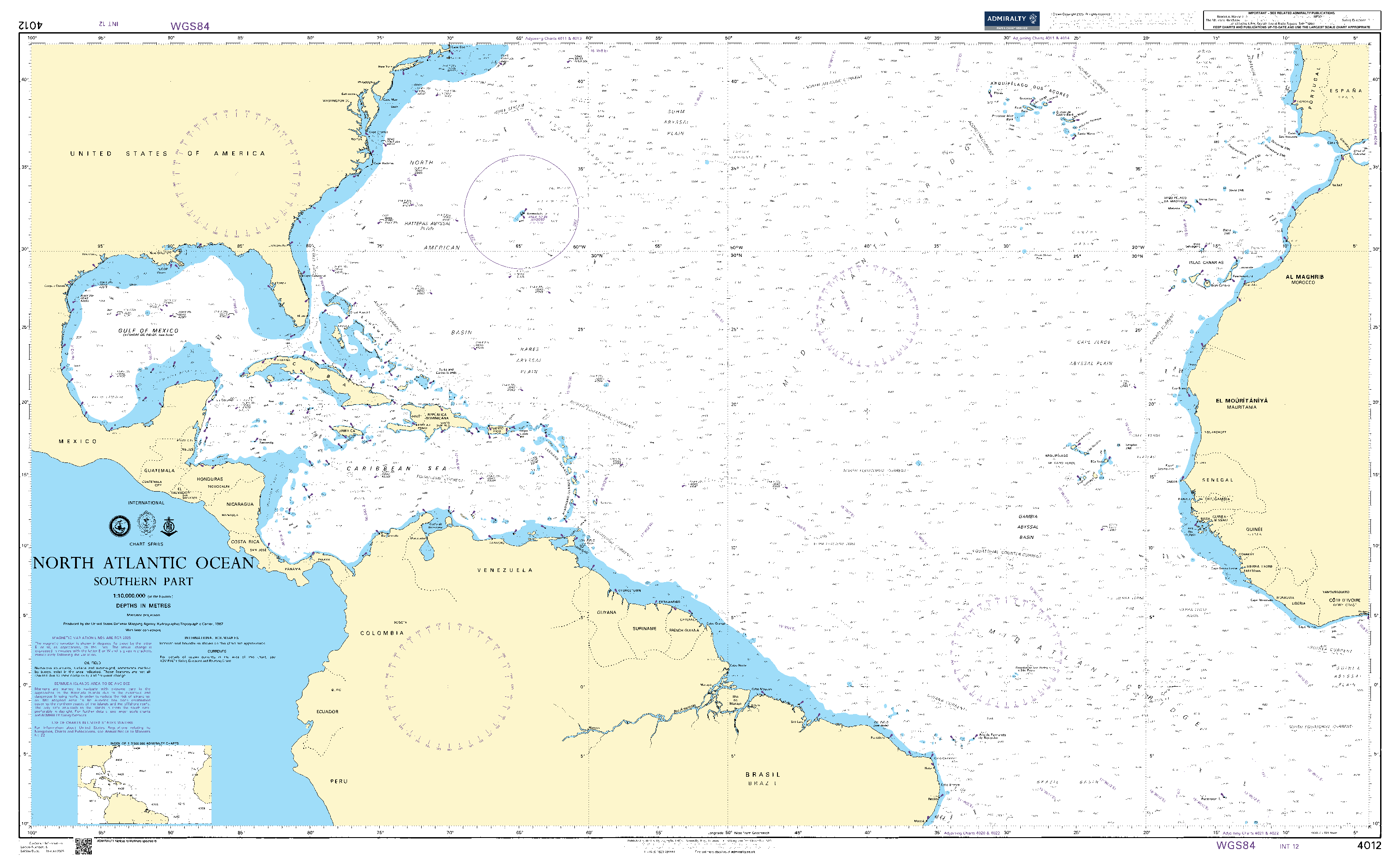 British Admiralty Nautical Chart 4012: North Atlantic Ocean Southern Part