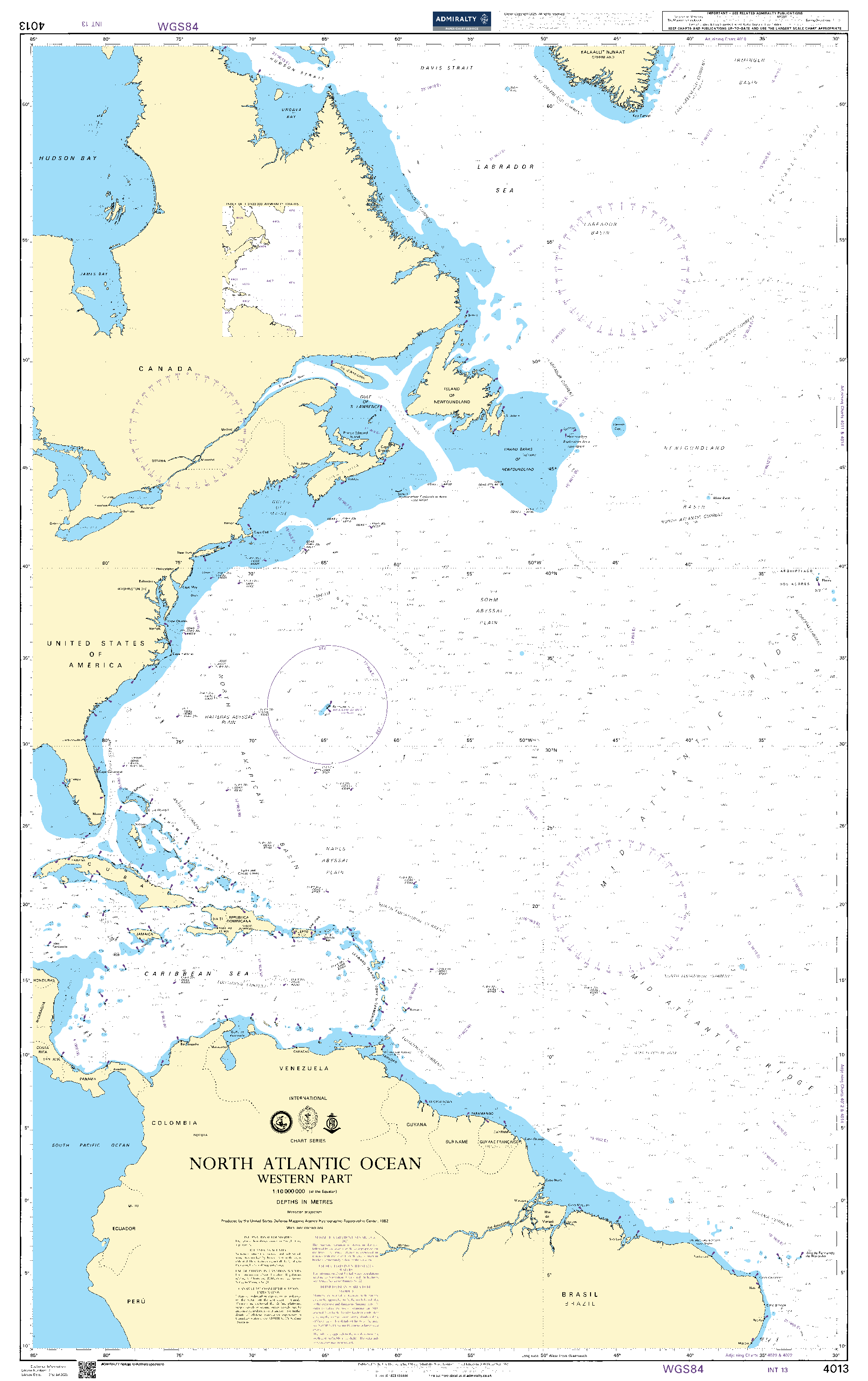 British Admiralty Nautical Chart  4013: North Atlantic Ocean, Western Part