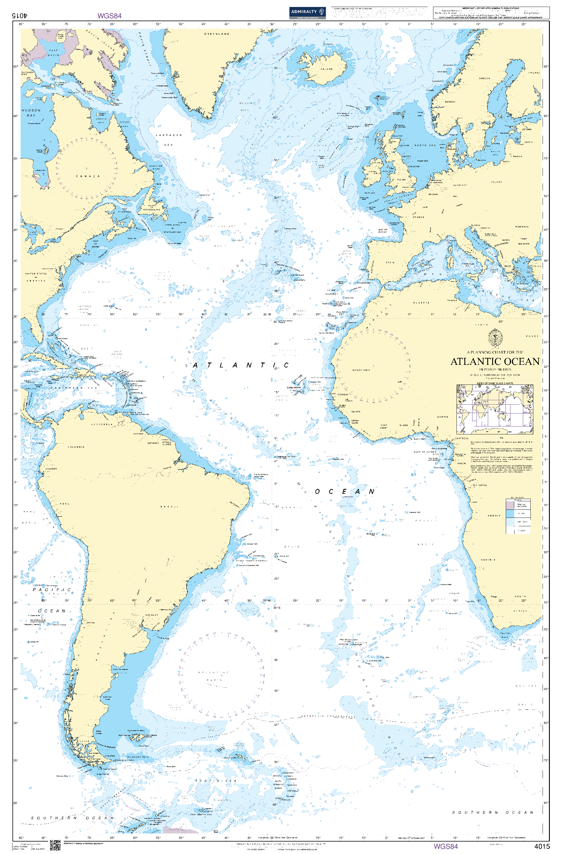 British Admiralty Nautical Chart 4015: A Planning Chart for the Atlantic Ocean