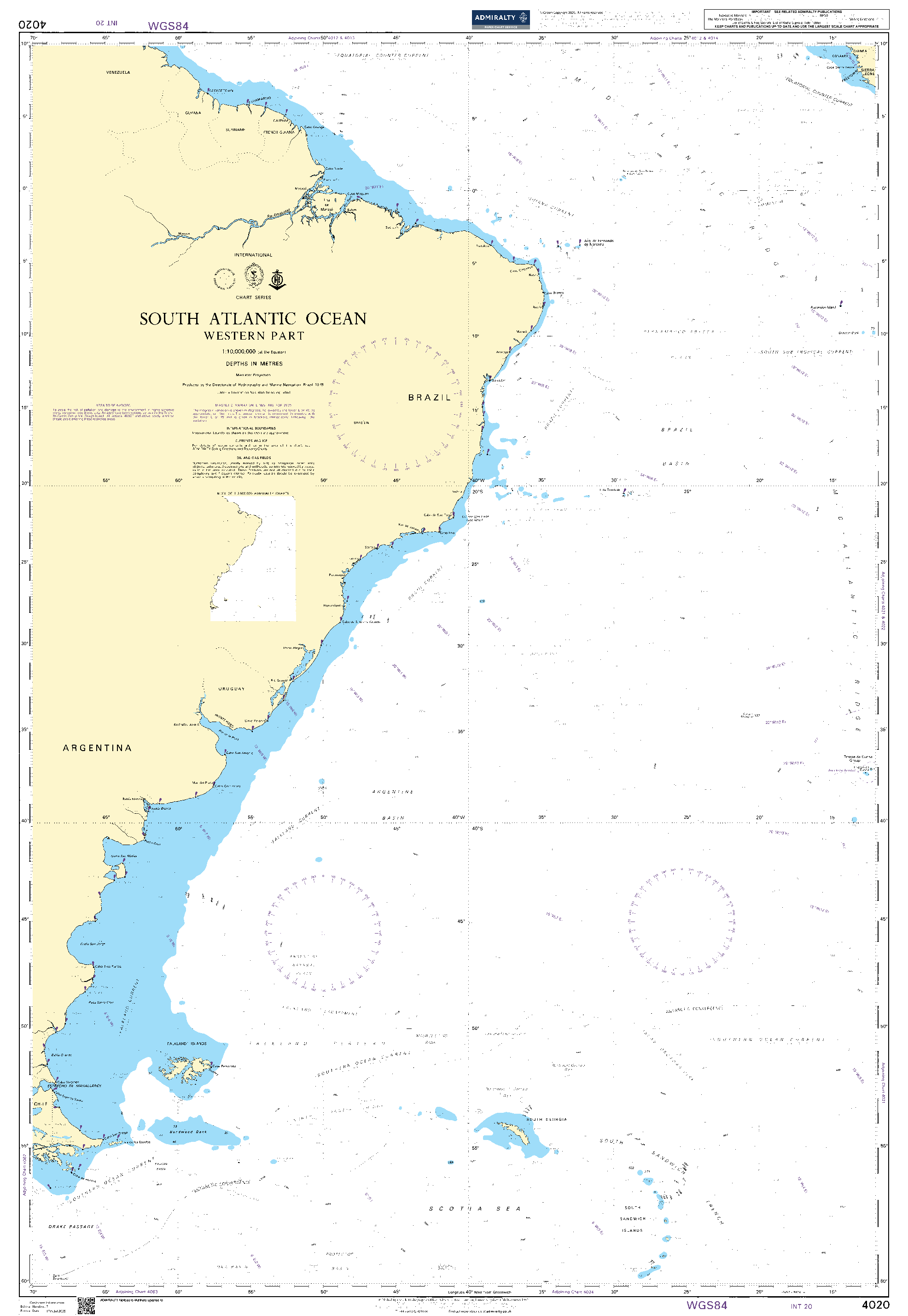 British Admiralty Nautical Chart  4020: South Atlantic Ocean Western Part
