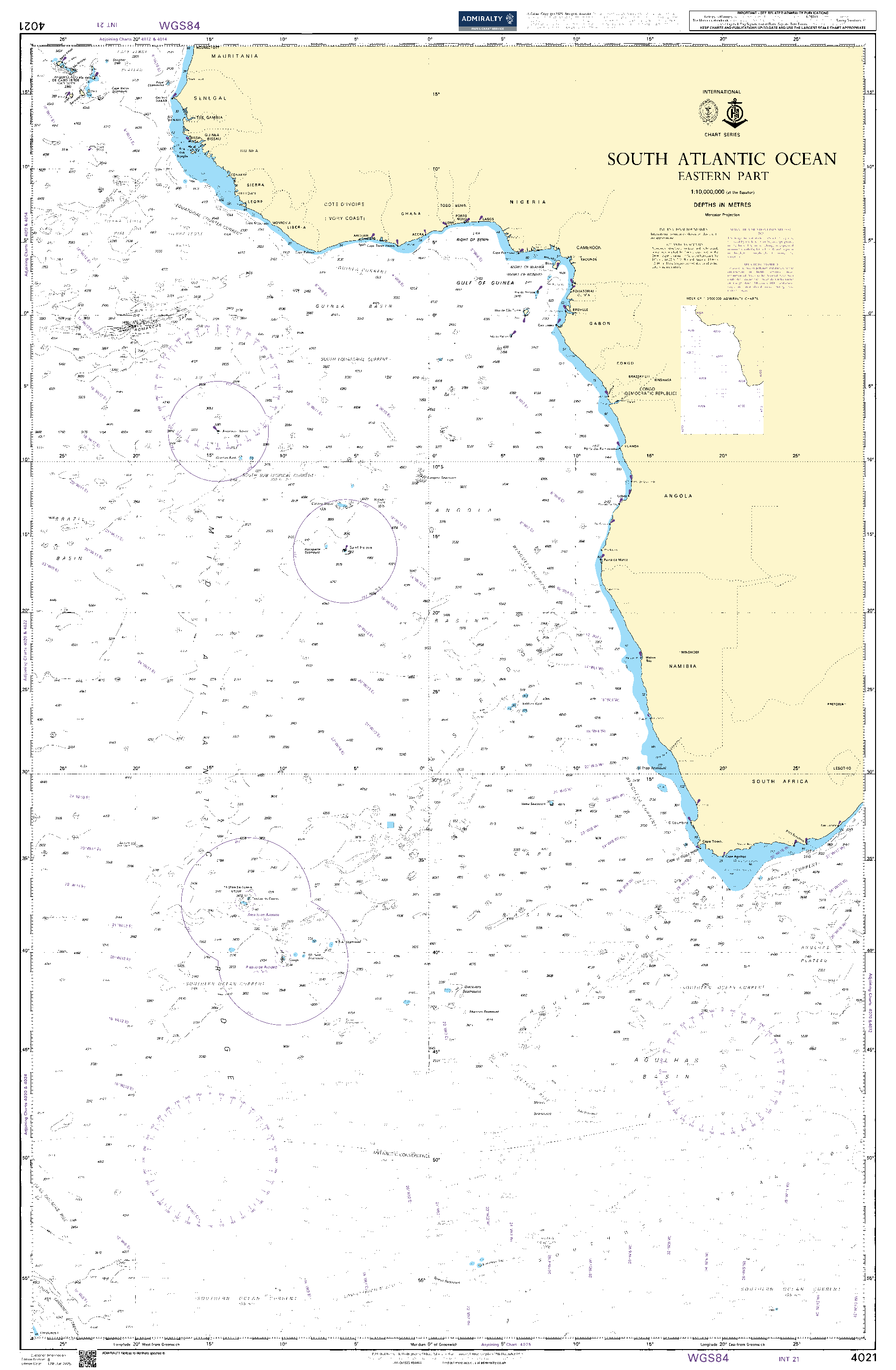 British Admiralty Nautical Chart 4021: South Atlantic Ocean Eastern Part