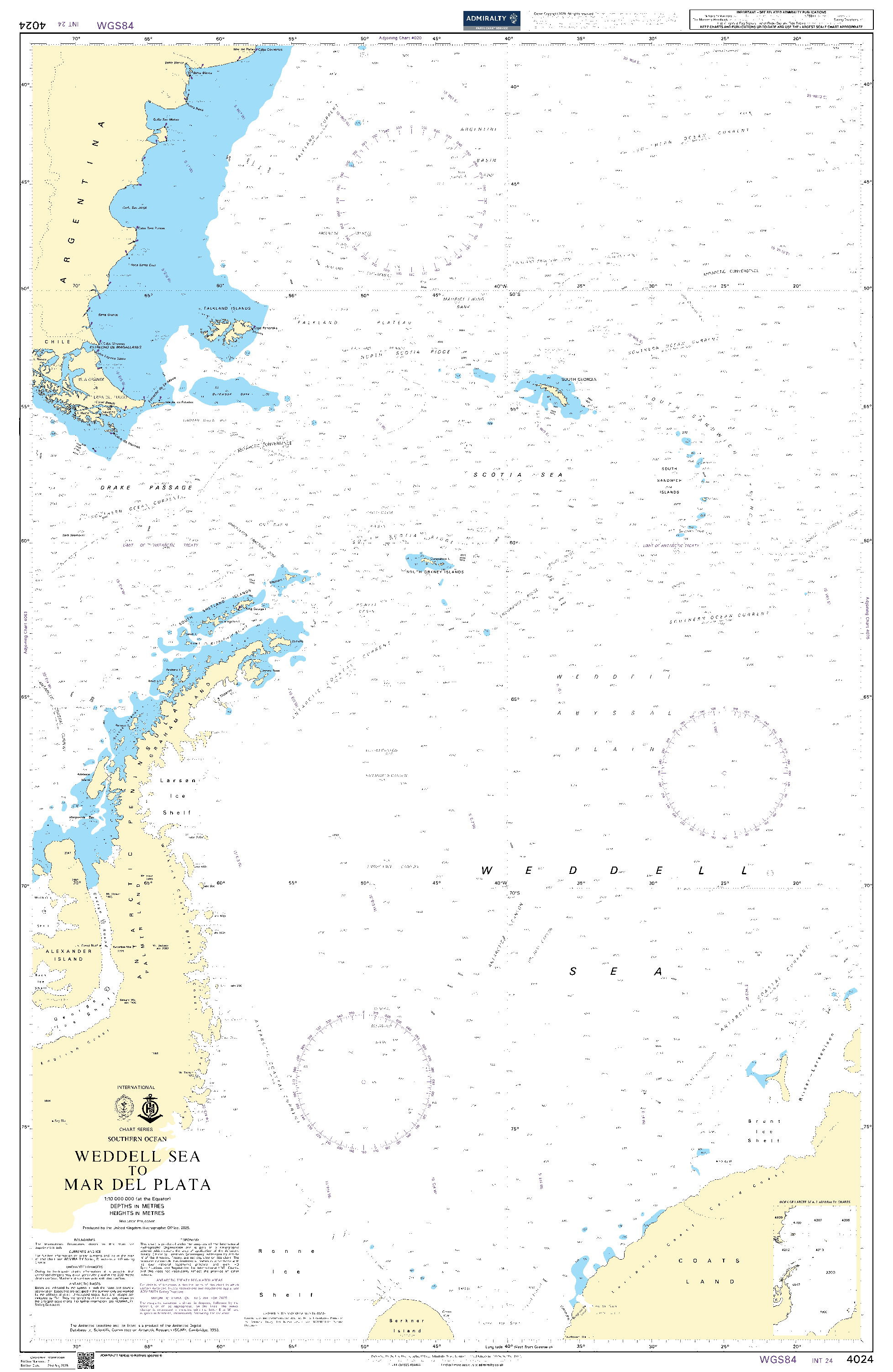 British Admiralty Nautical Chart 4024: Weddell Sea to Mar del Plata