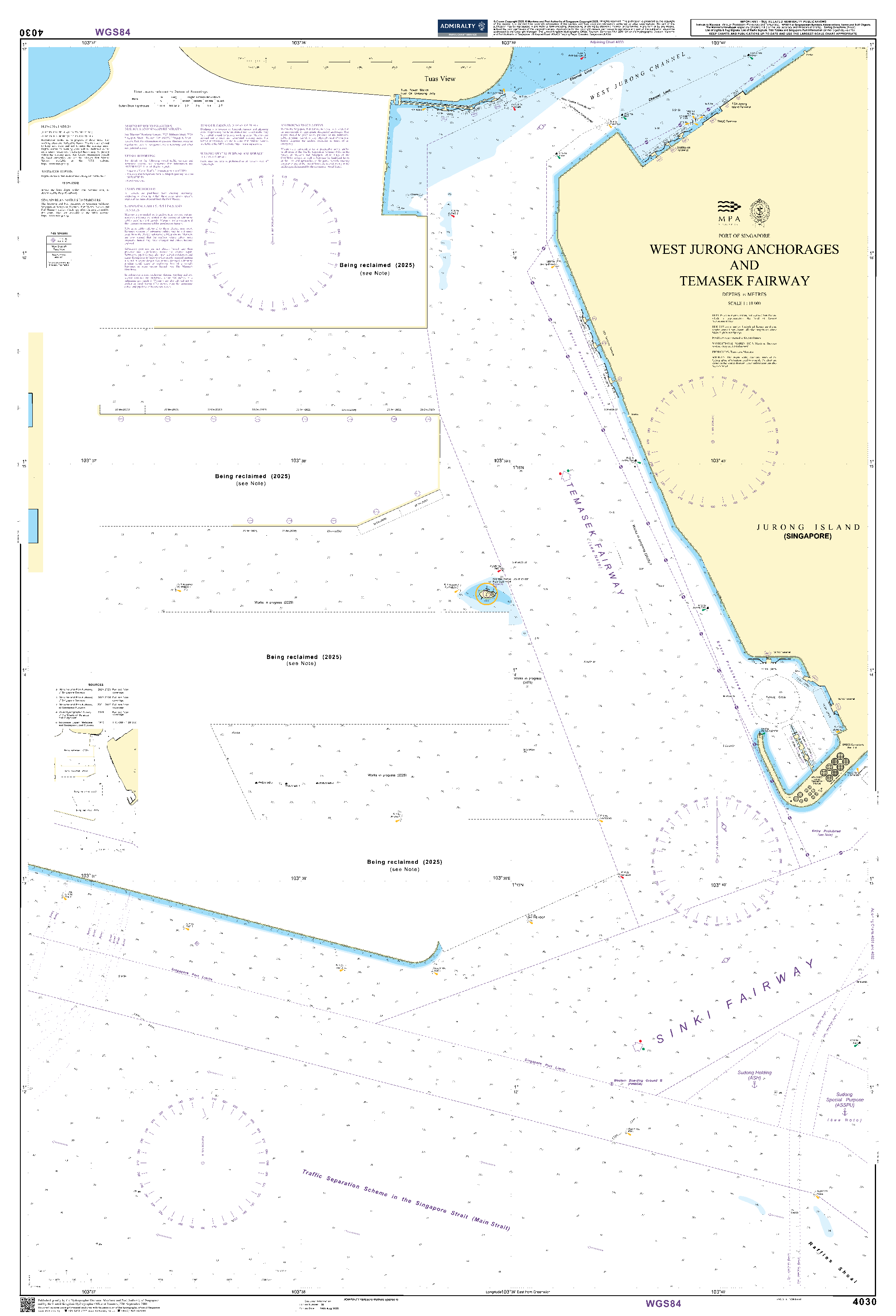 British Admiralty Nautical Chart 4030: Port of Singapore, West Jurong Anchorages and Temasek Fairway