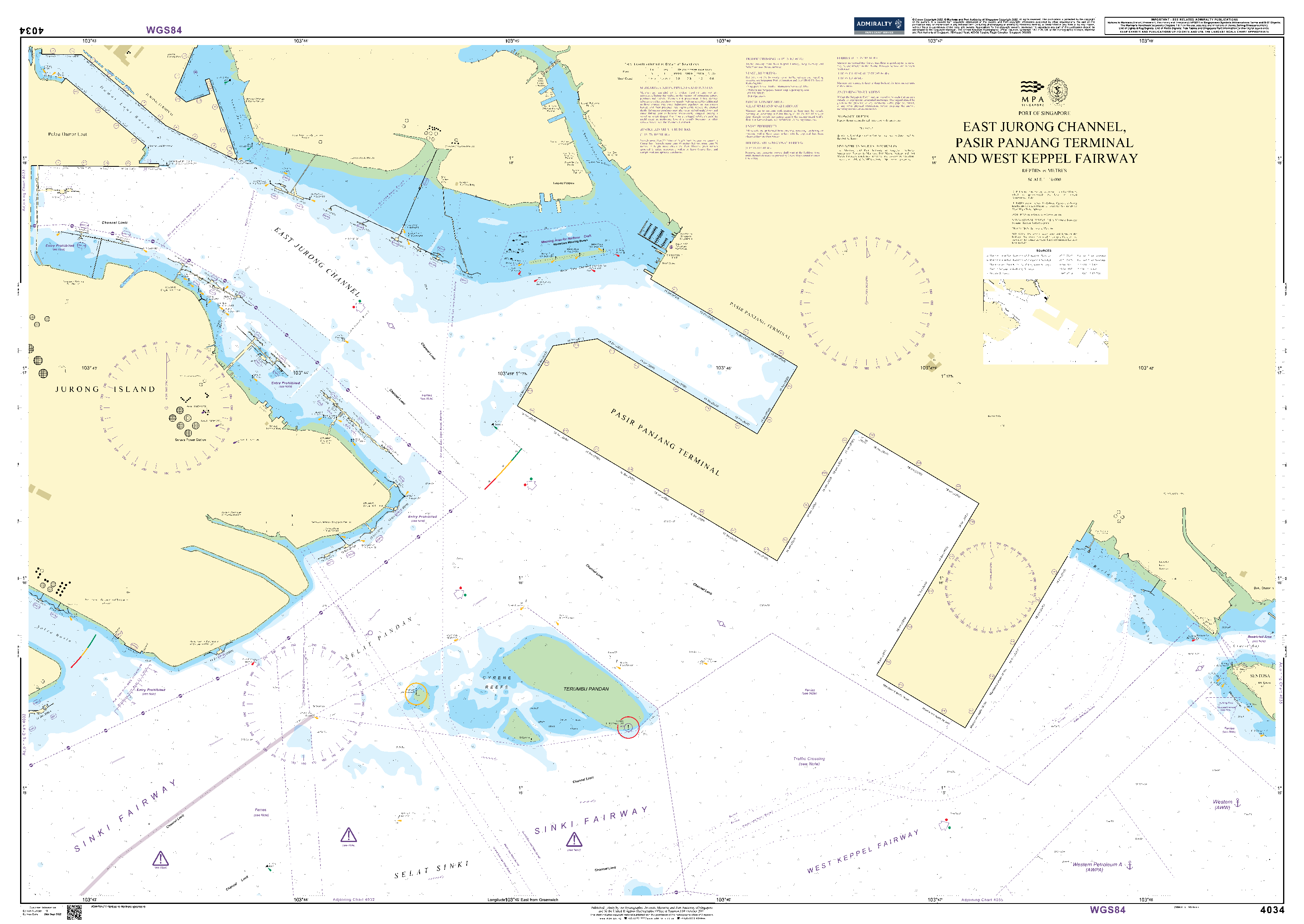 British Admiralty Nautical Chart 4034: Port of Singapore, East Jurong Channel, Pasir Panjang Terminal and West Keppel Fairway