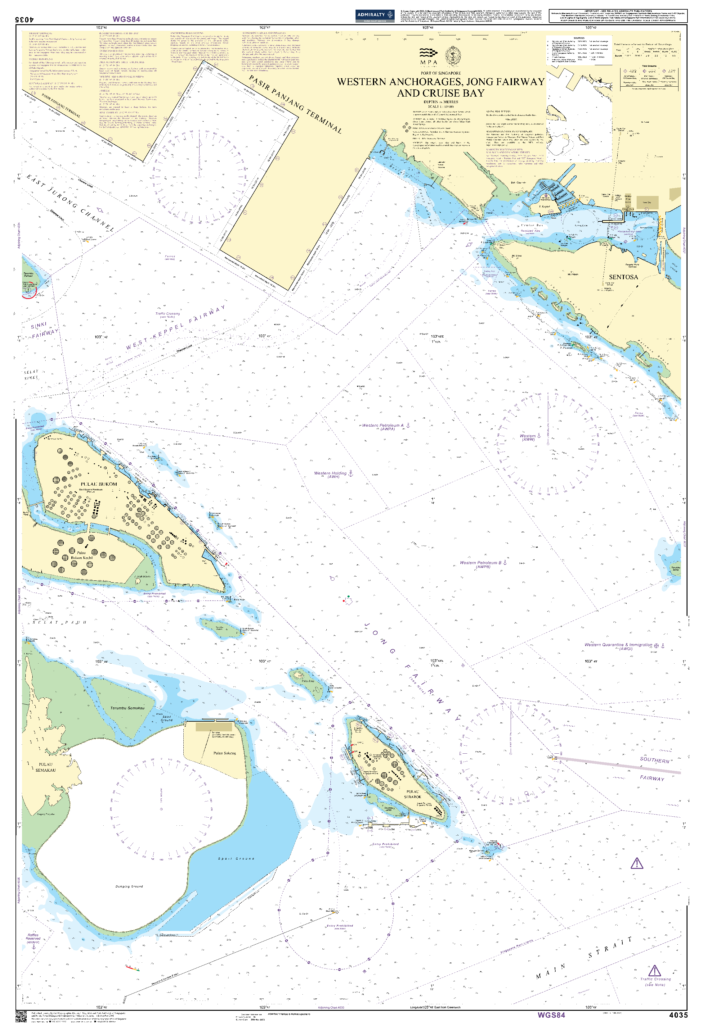 British Admiralty Nautical Chart 4035: Port of Singapore, Western Anchorages, Jong Fairway and Cruise Bay
