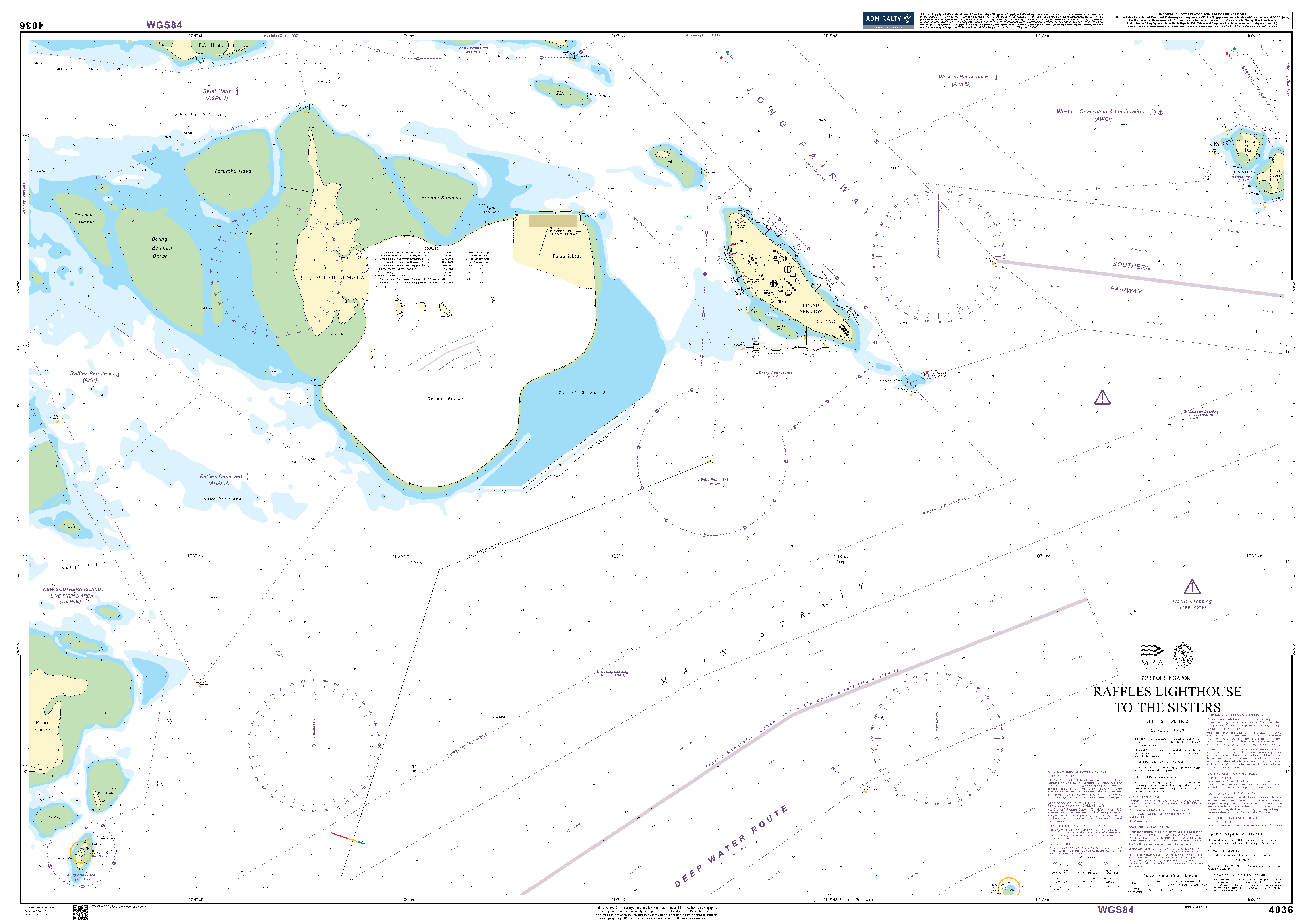 British Admiralty Nautical Chart 4036: Port of Singapore, Raffles Lighthouse to The Sisters