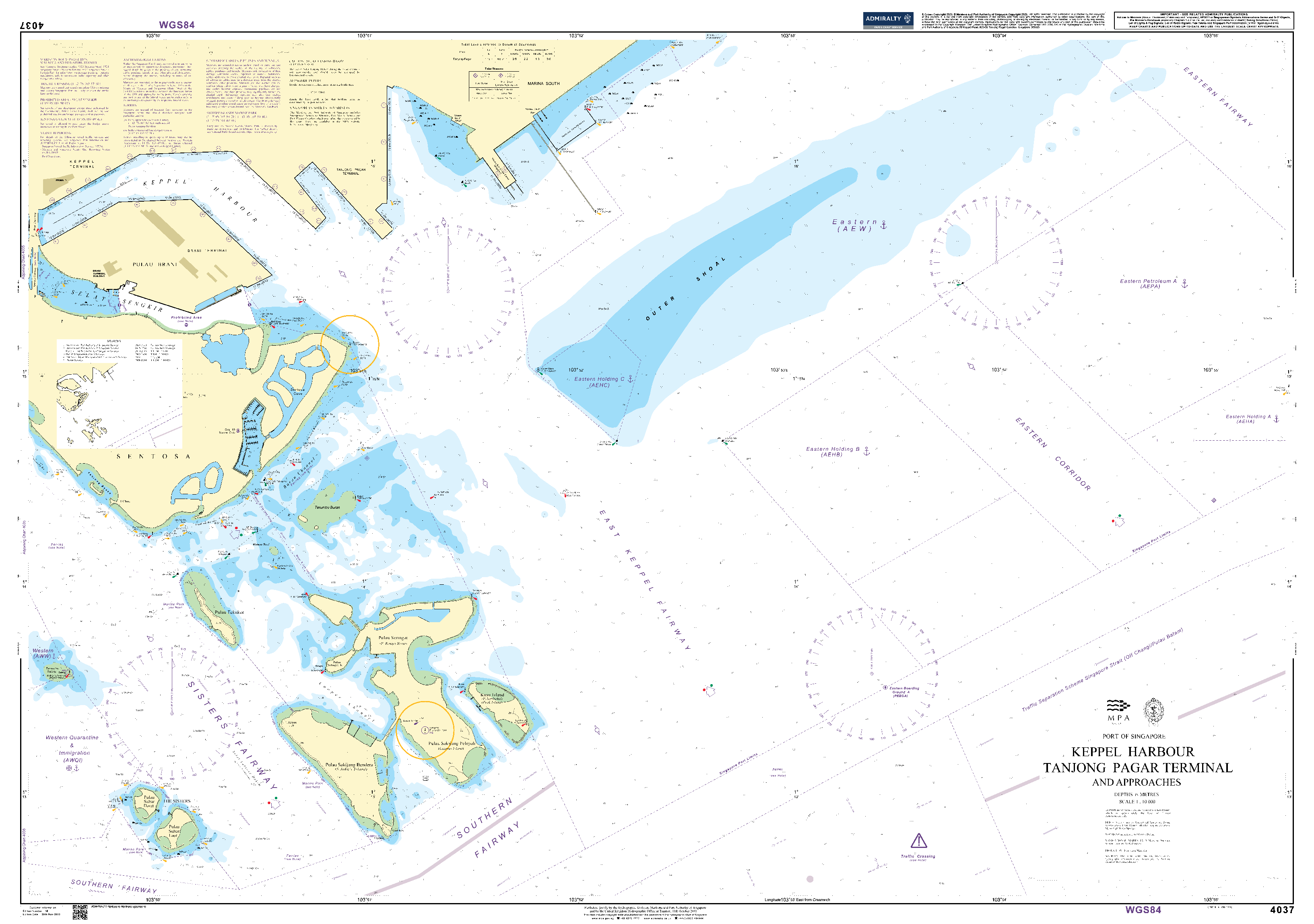 British Admiralty Nautical Chart 4037: Port of Singapore, Keppel Harbour, Tanjong Pagar Terminal and Approaches