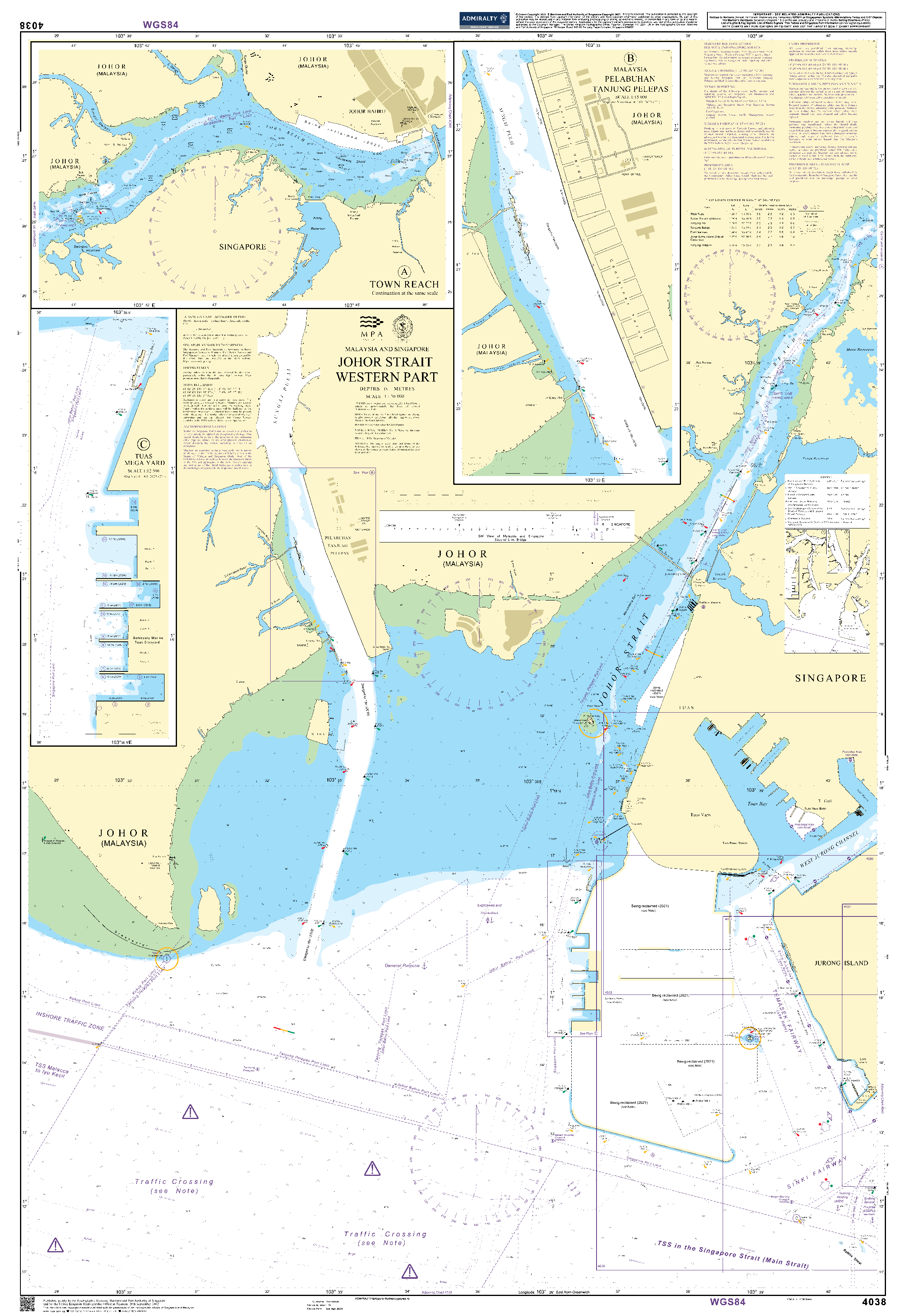 British Admiralty Nautical Chart 4038: Malaysia and Singapore, Johor Strait, Western Part