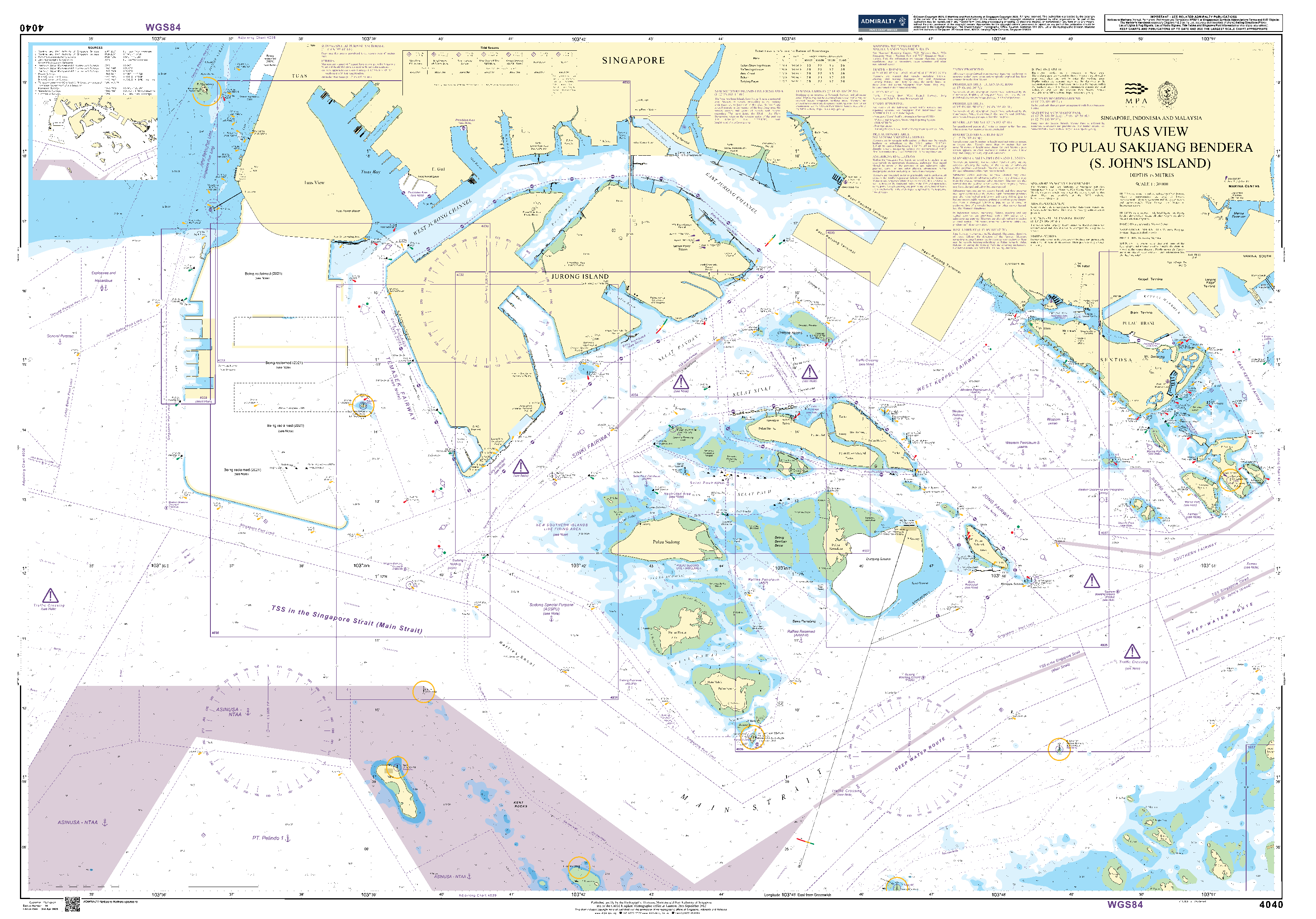 British Admiralty Nautical Chart 4040: Singapore, Indonesia and Malaysia, Tuas View to Pulau Sakijang Bendera (S. John's Island)