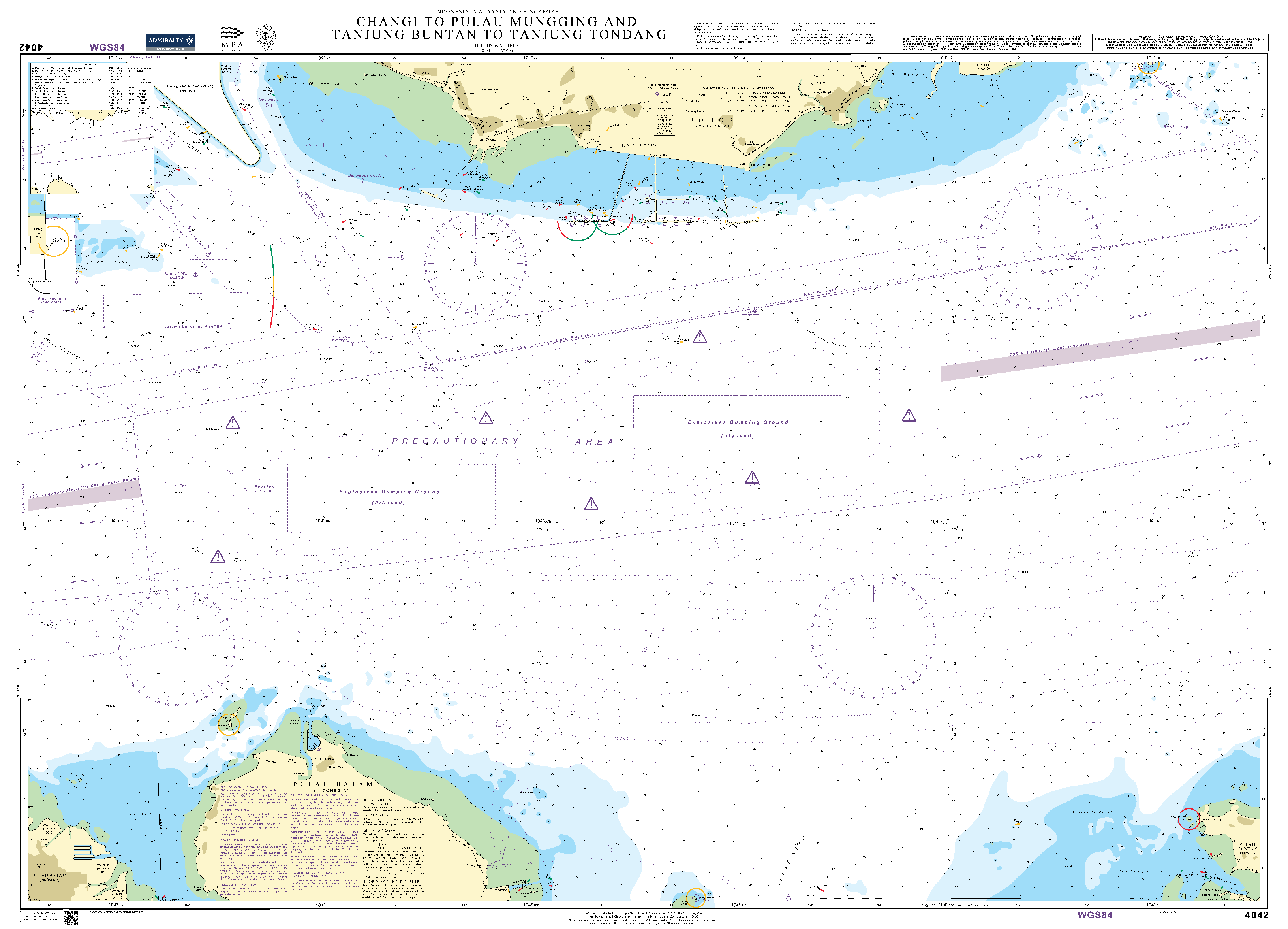 British Admiralty Nautical Chart 4042: Indonesia, Malaysia and Singapore, Changi to Pulau Mungging and Tanjung Buntan to Tanjung Tondang