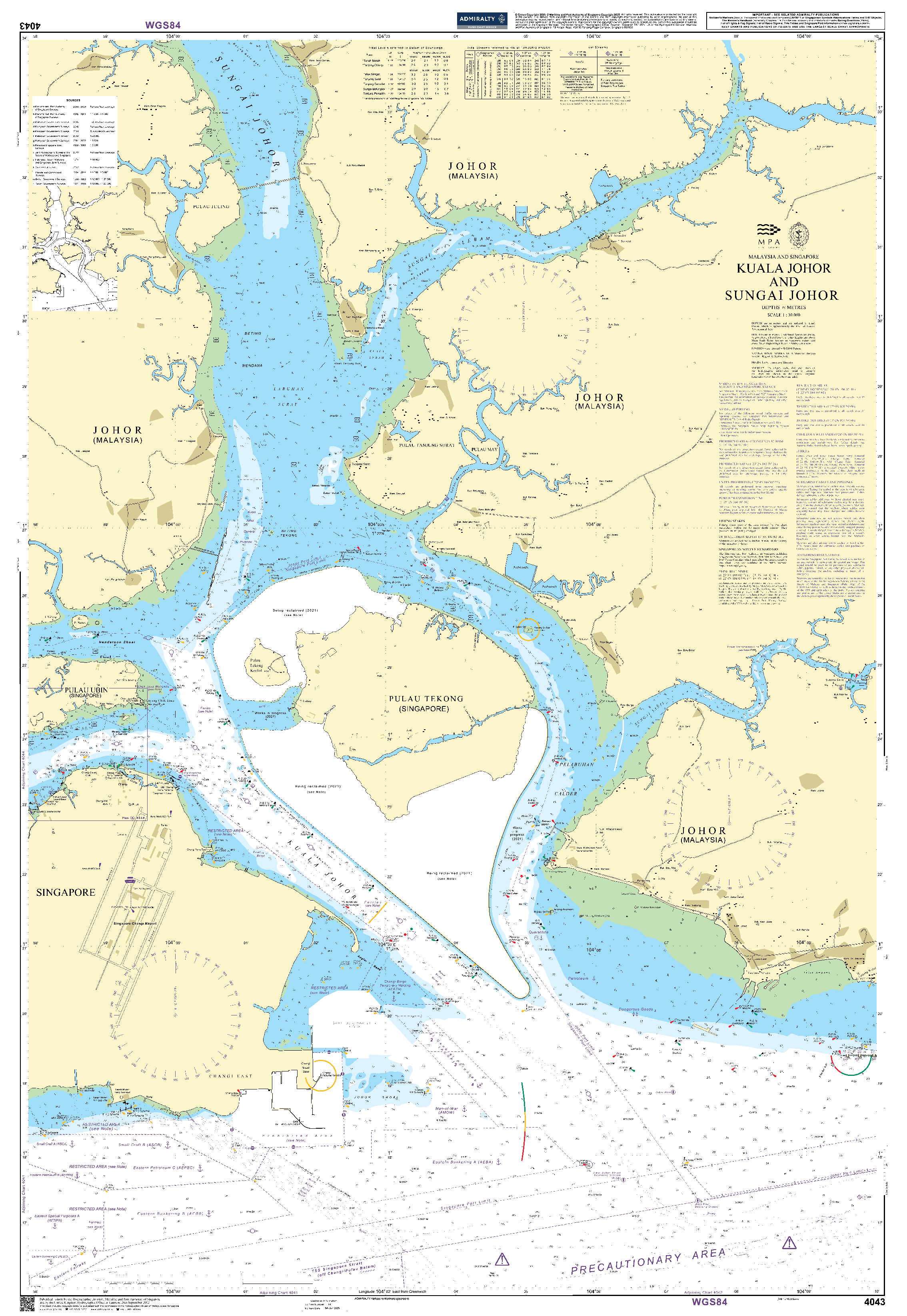 British Admiralty Nautical Chart 4043: Malaysia and Singapore, Kuala Johor and Sungai Johor