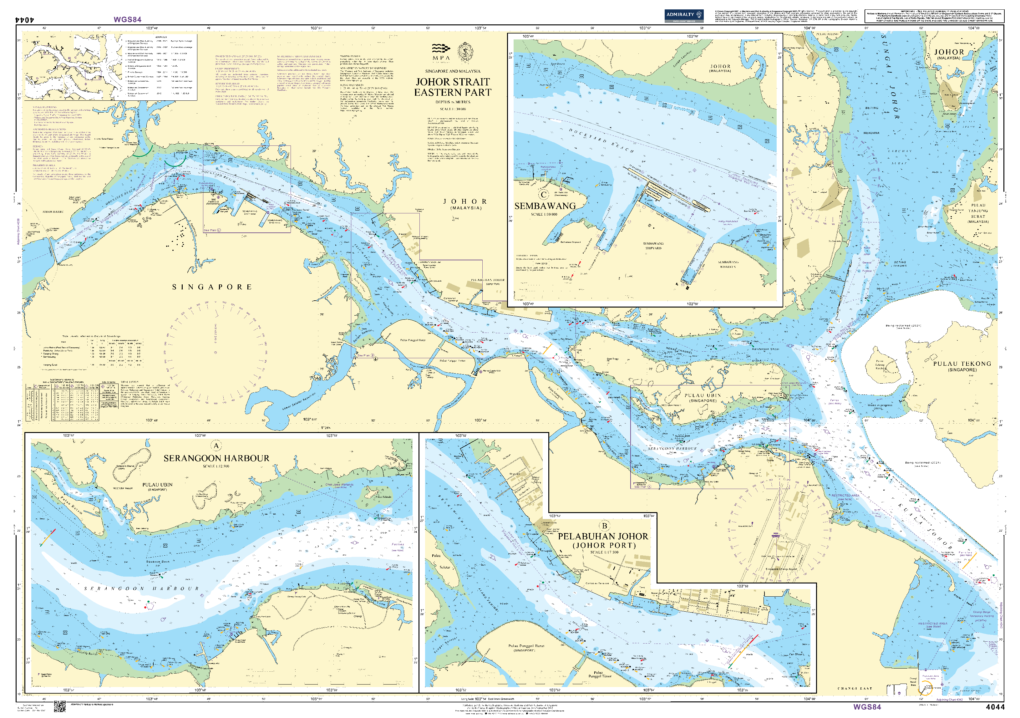British Admiralty Nautical Chart 4044: Singapore and Malaysia, Johor Strait - Eastern Part