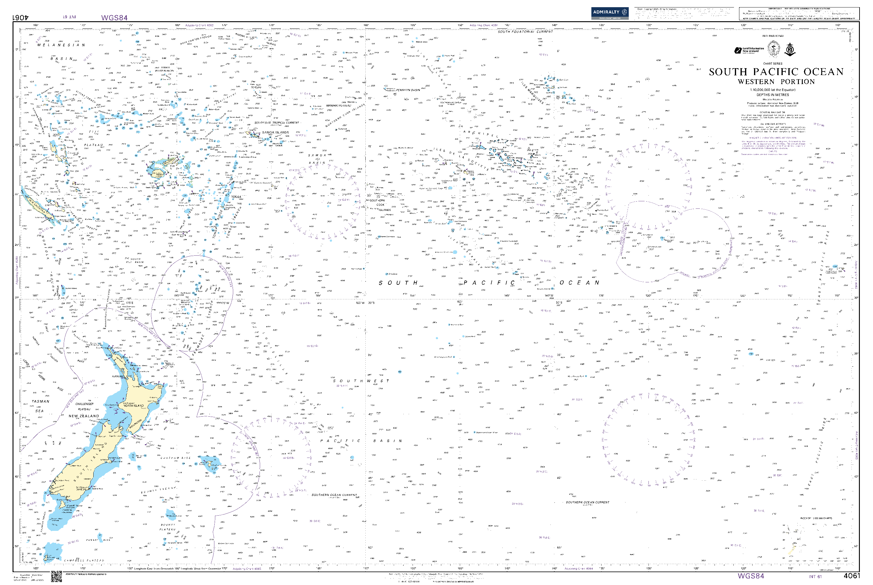 British Admiralty Nautical Chart 4061: South Pacific Ocean, Western Portion