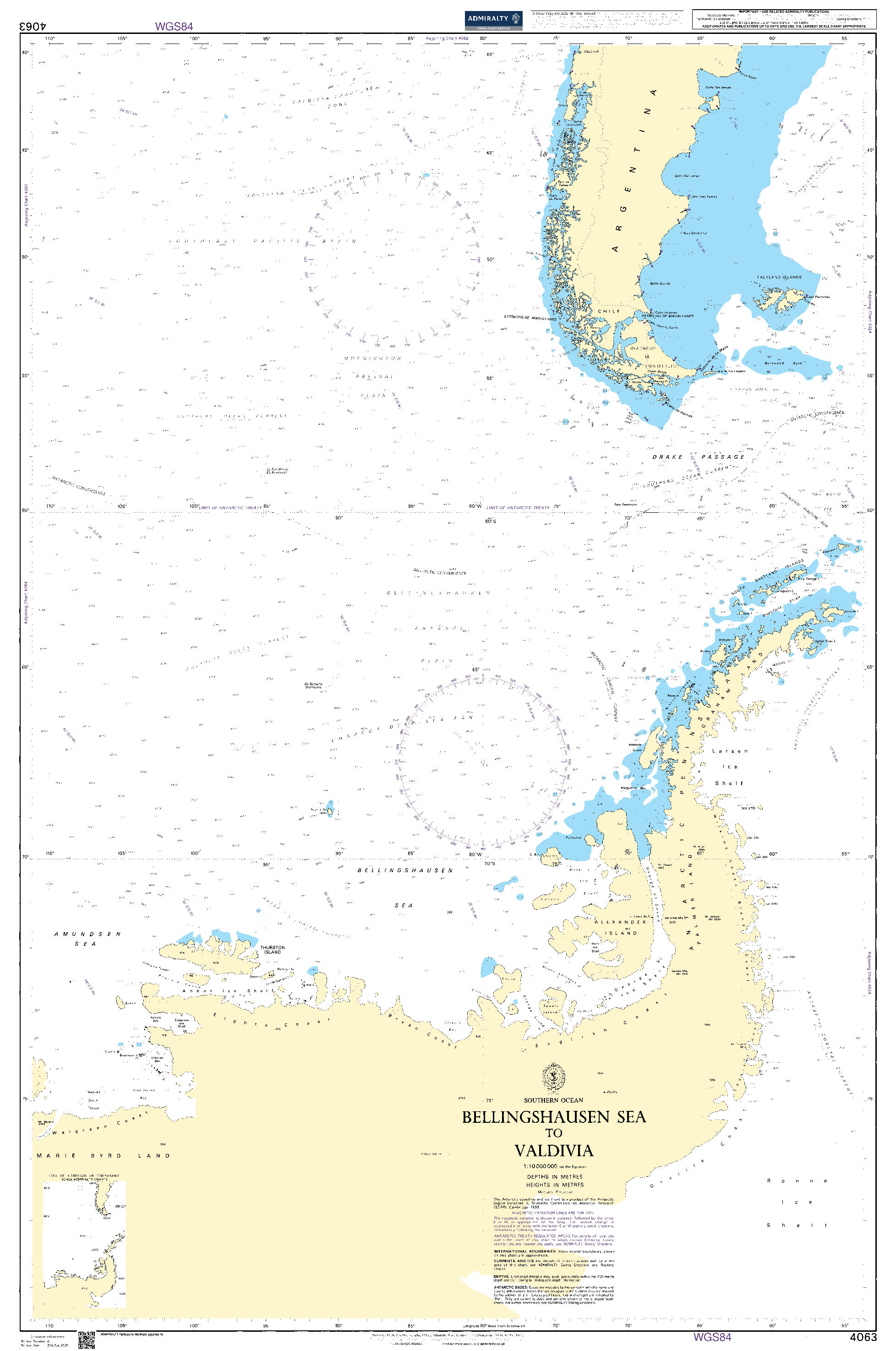 British Admiralty Nautical Chart  4063: Bellingshausen Sea to Valdivia
