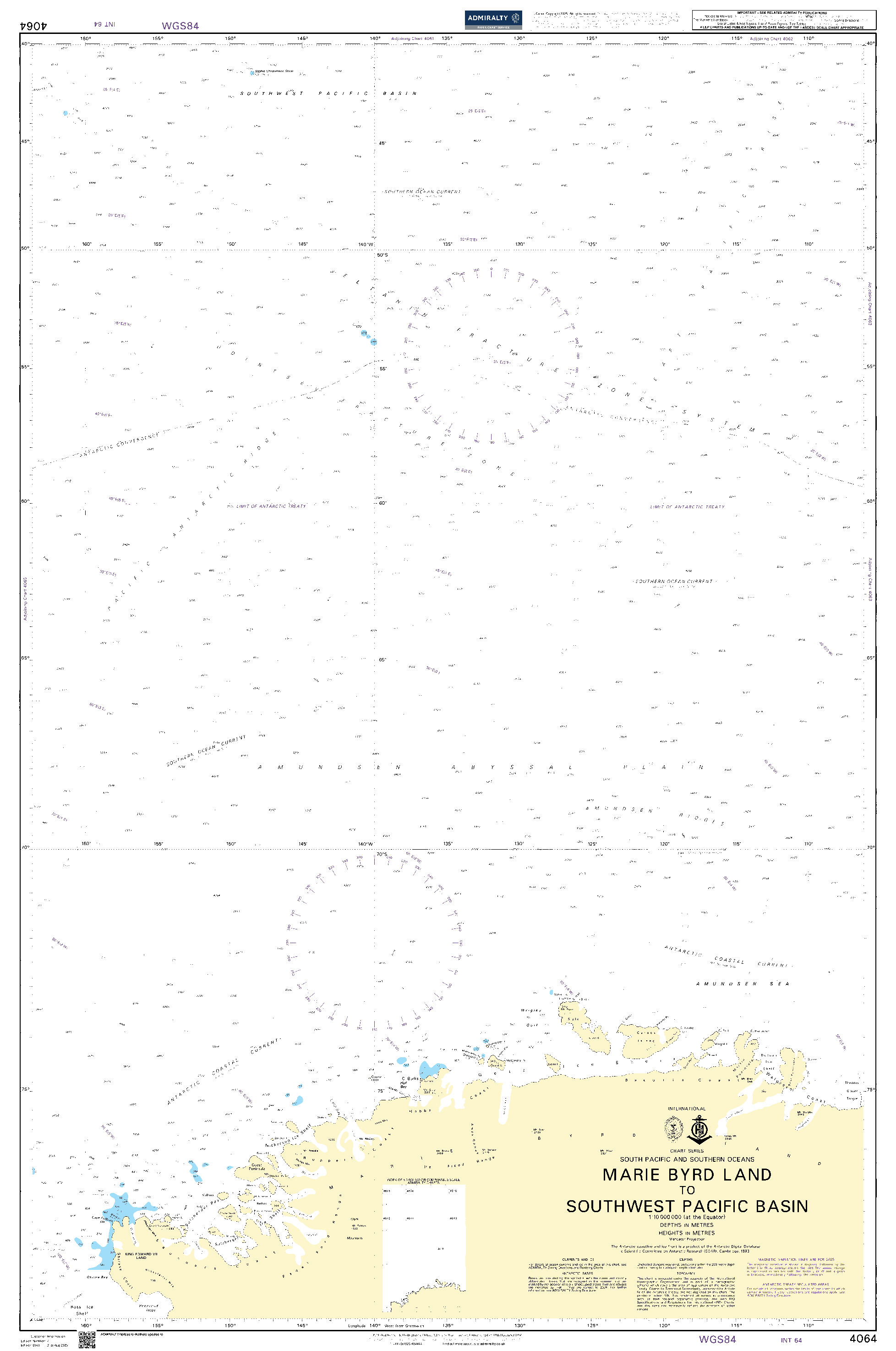 British Admiralty Nautical Chart 4064: Marie Byrd Land to Southwest Pacific Basin