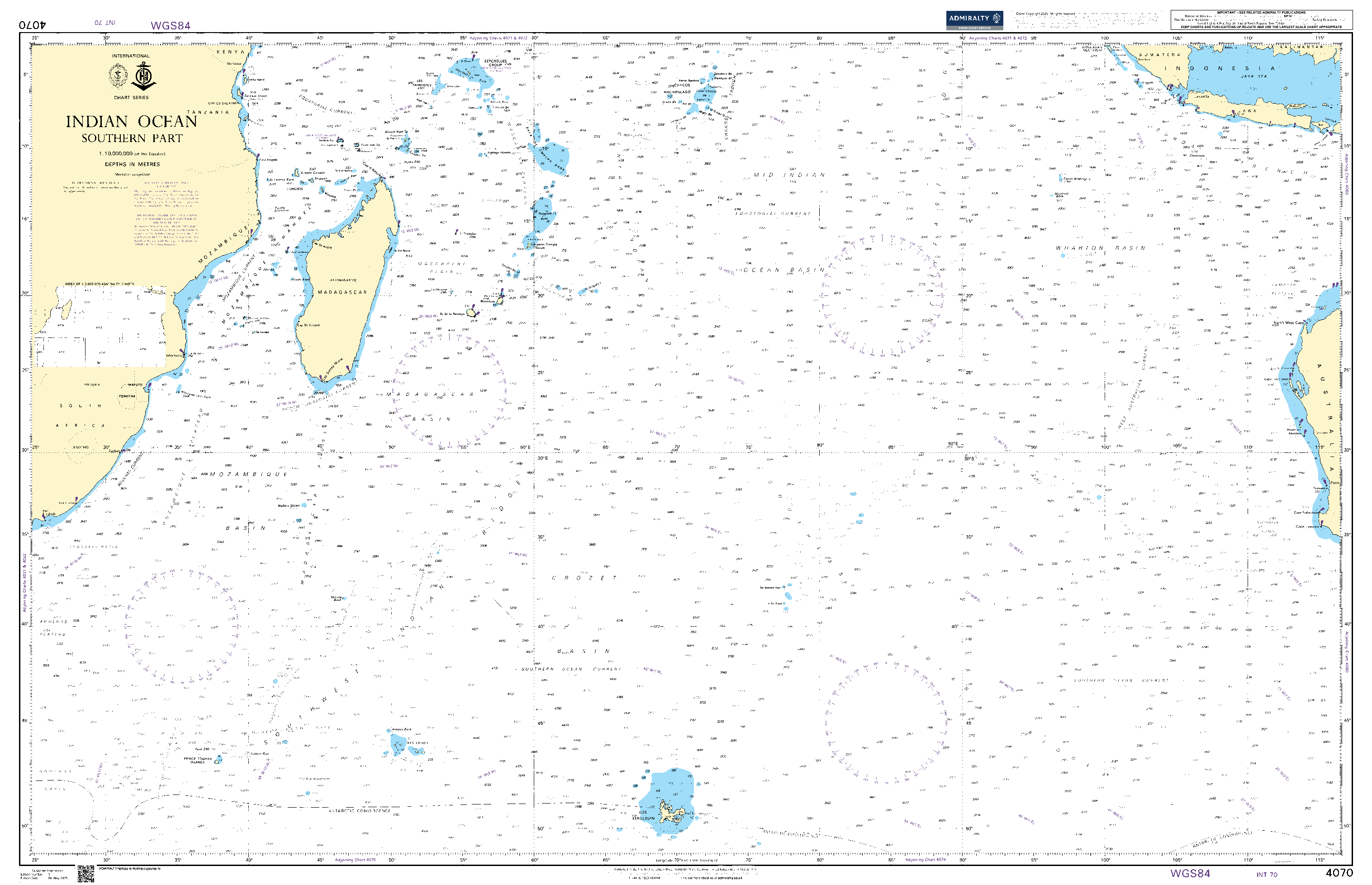 British Admiralty Nautical Chart 4070: Indian Ocean Southern Part